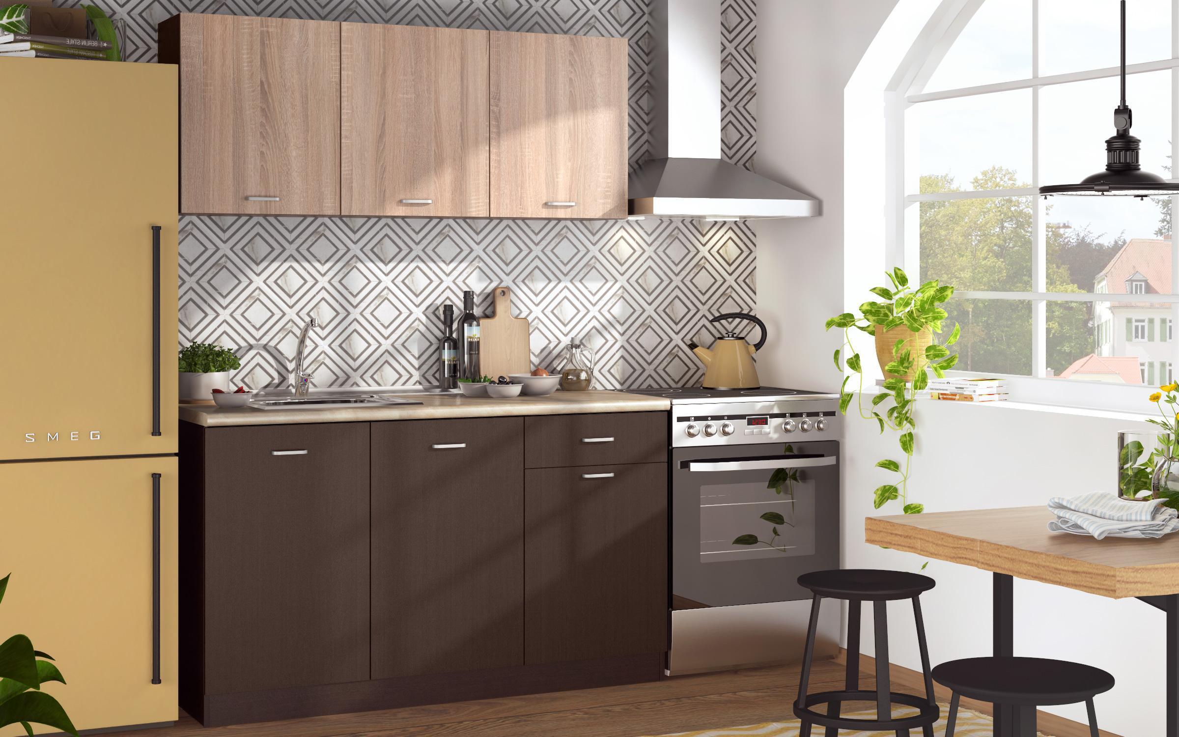 Set bucatarie cu sufragerie Lora, wenge + stejar sonoma + maro  2
