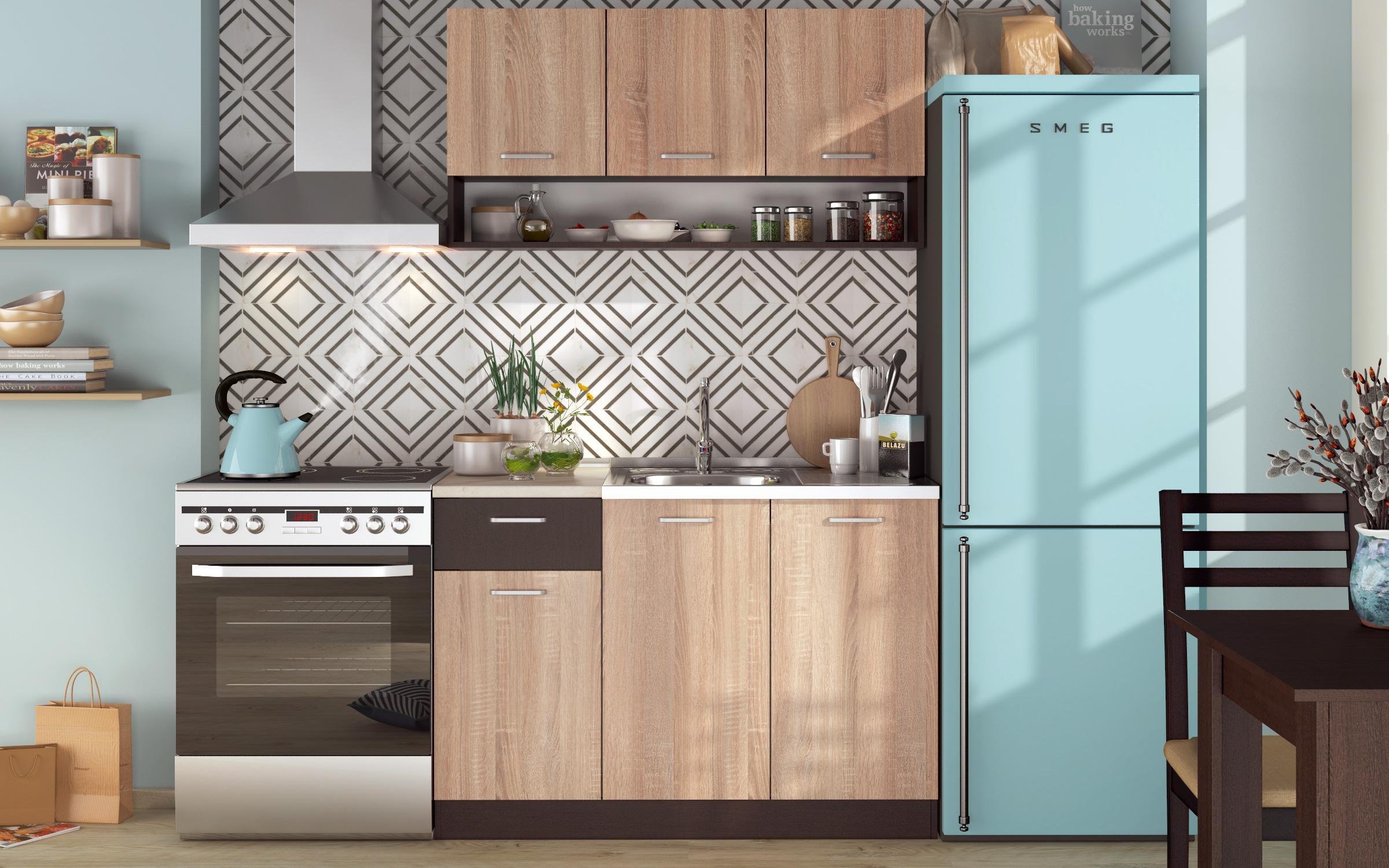 Bucatarie cu blat termic inclus Lora 5 mini, wenge + stejar sonoma  3