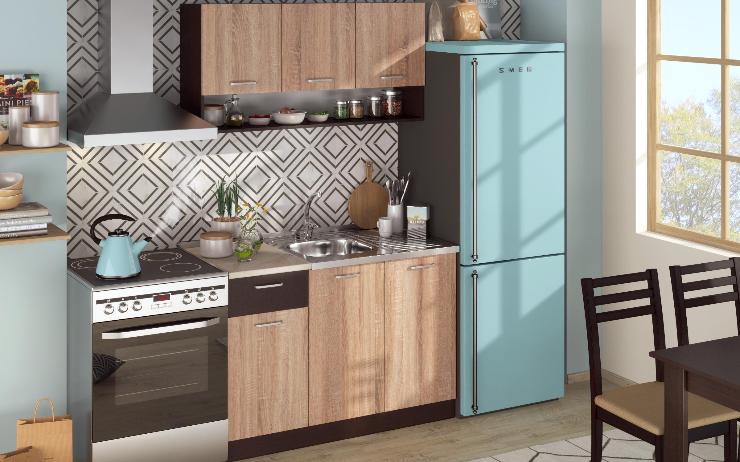 Bucatarie cu blat termic inclus Lora 5 mini, wenge + stejar sonoma  4