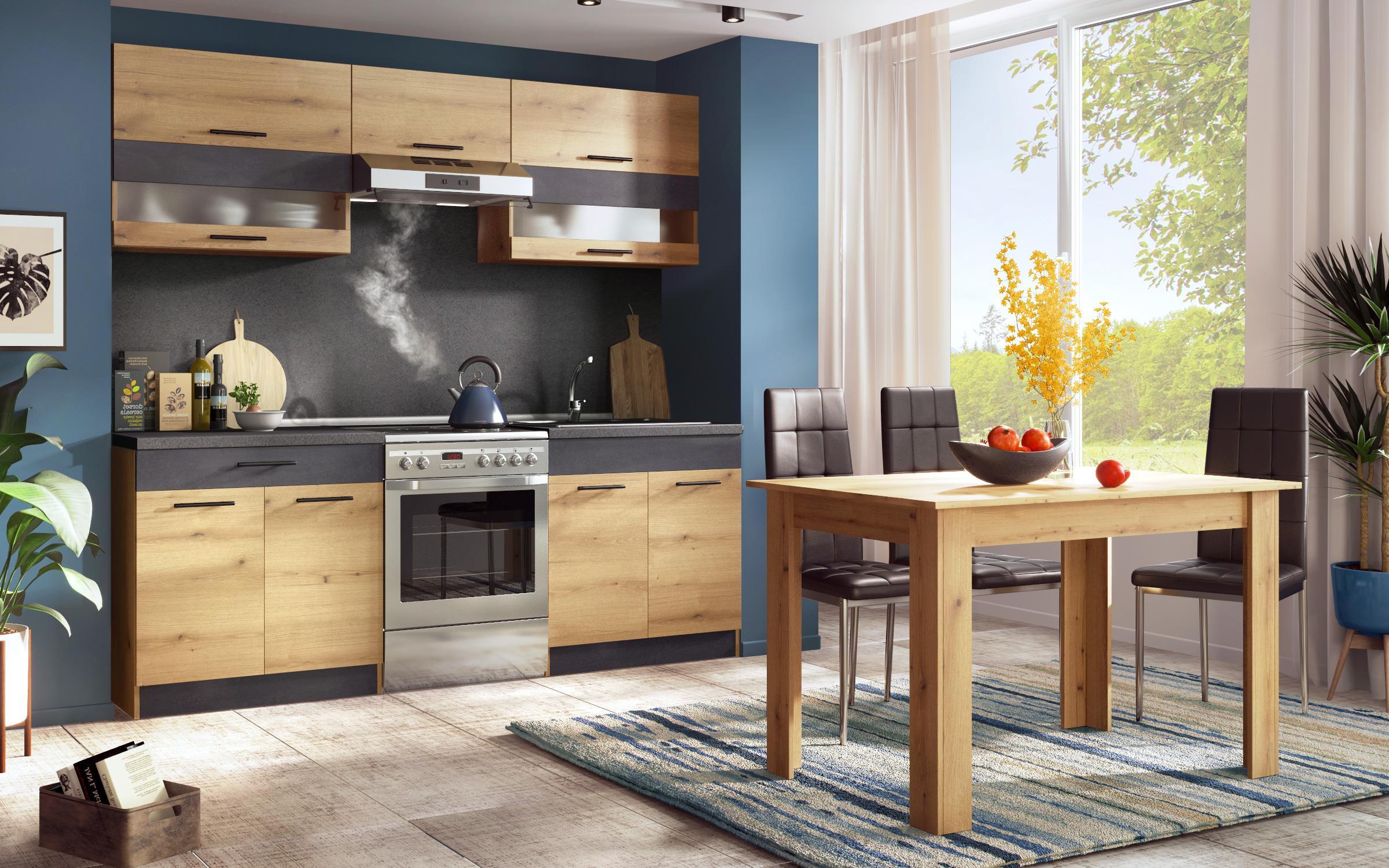 Bucatarie cu blat termic inclus Select Delux, stejar evoc + Magma  2