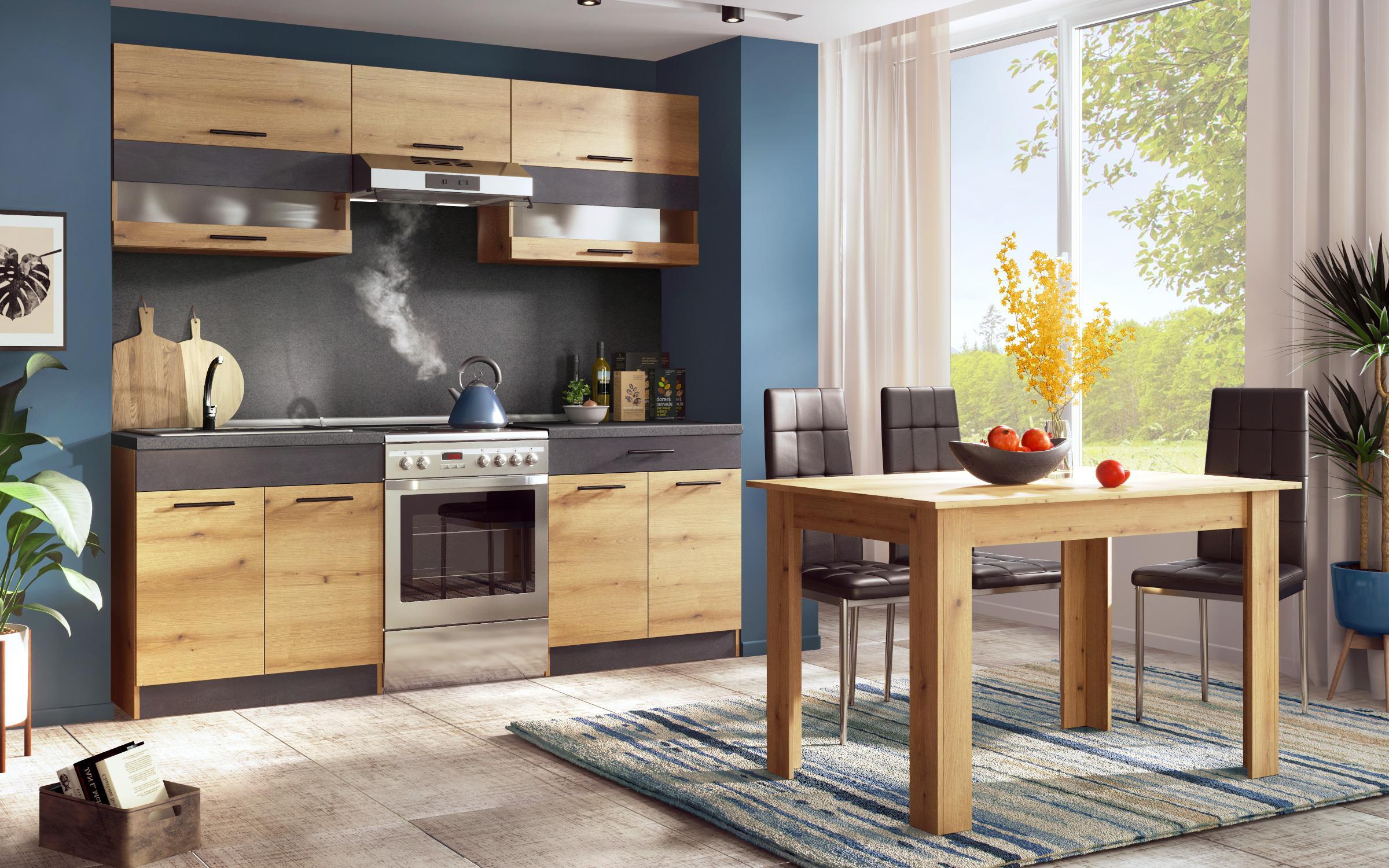 Bucatarie cu blat termic inclus Select Delux, stejar evoc + Magma  3