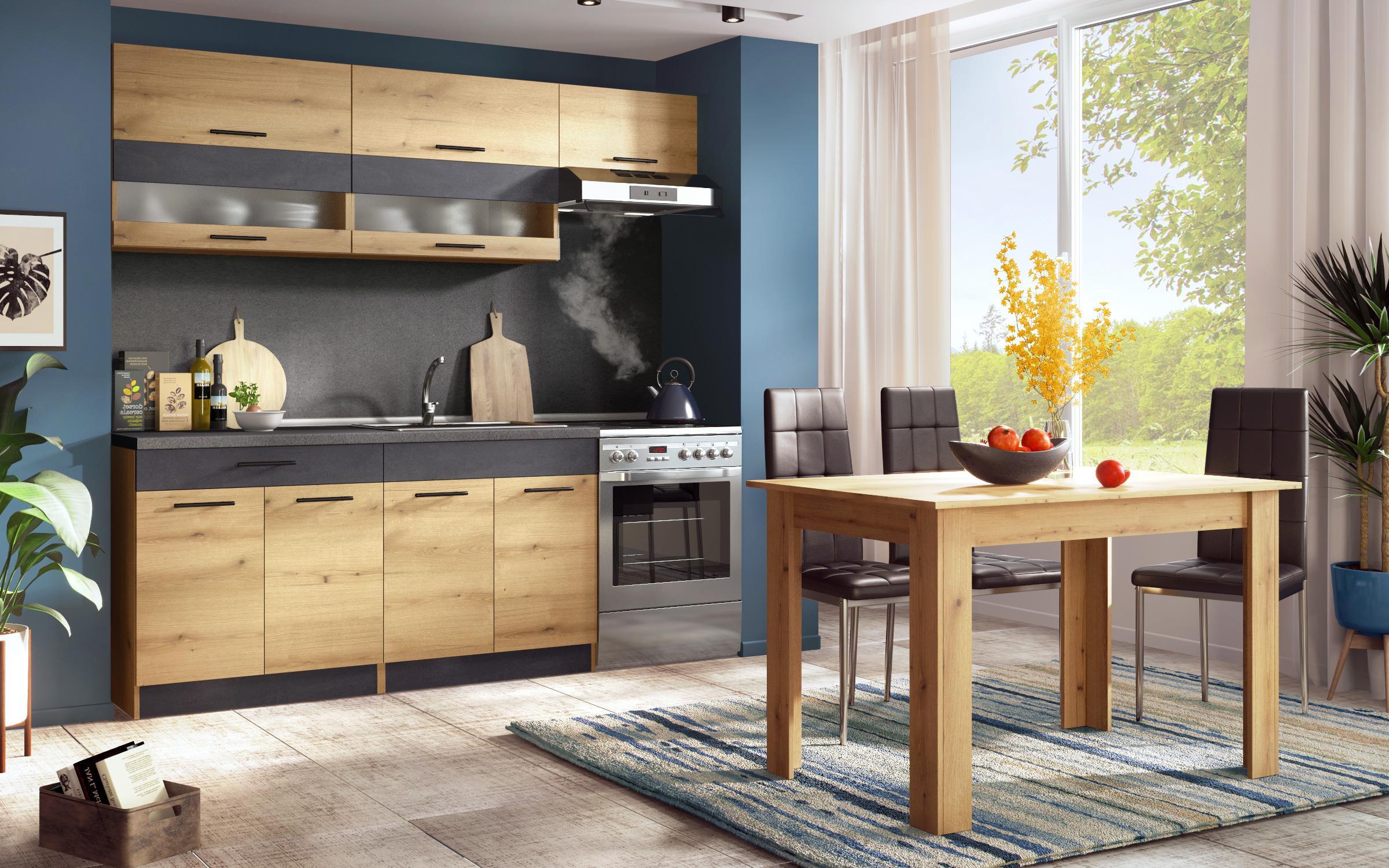 Bucatarie cu blat termic inclus Select Delux, stejar evoc + Magma  4