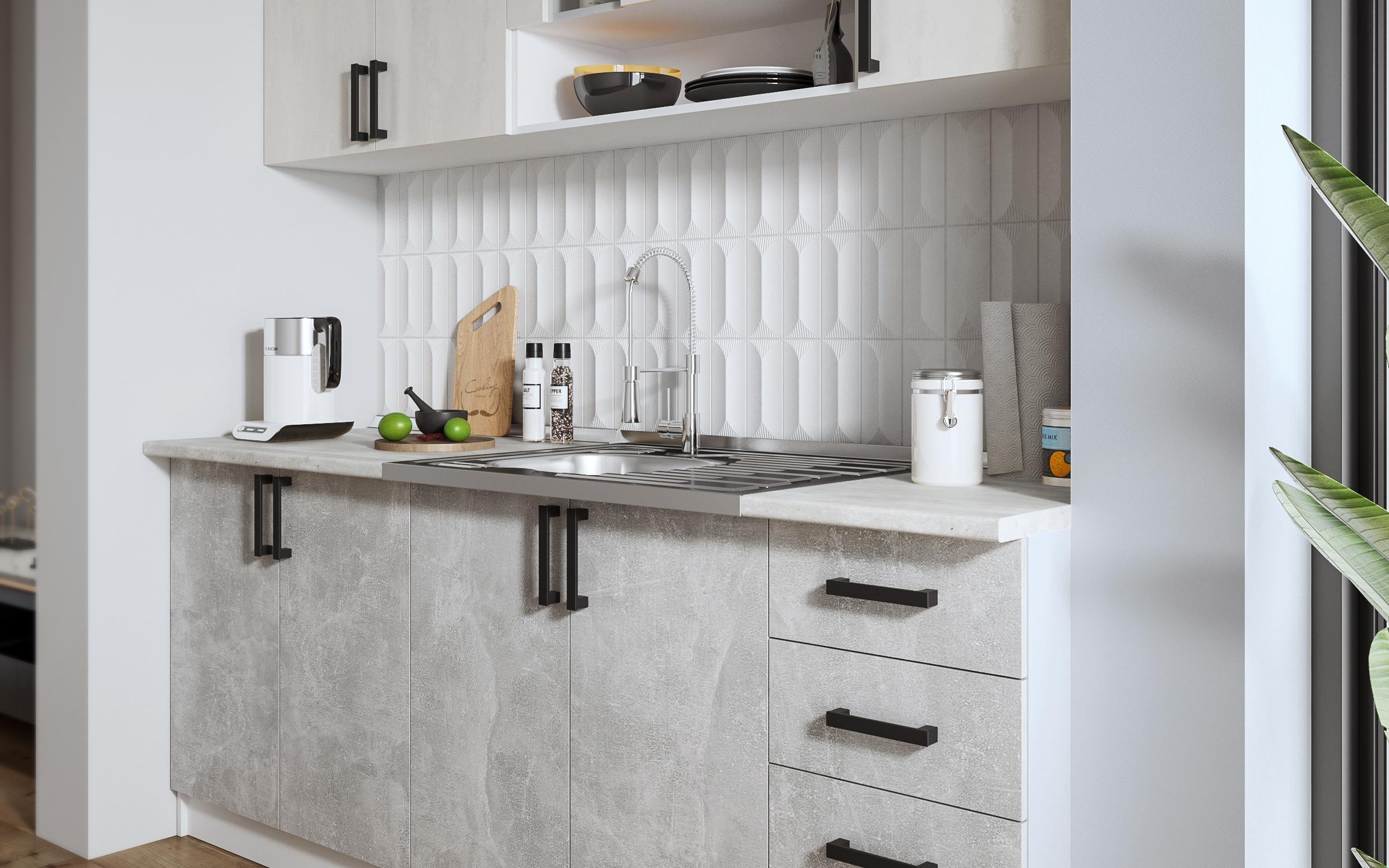 Bucatarie cu blat termic inclus Verana, alb + beton + Silk  3