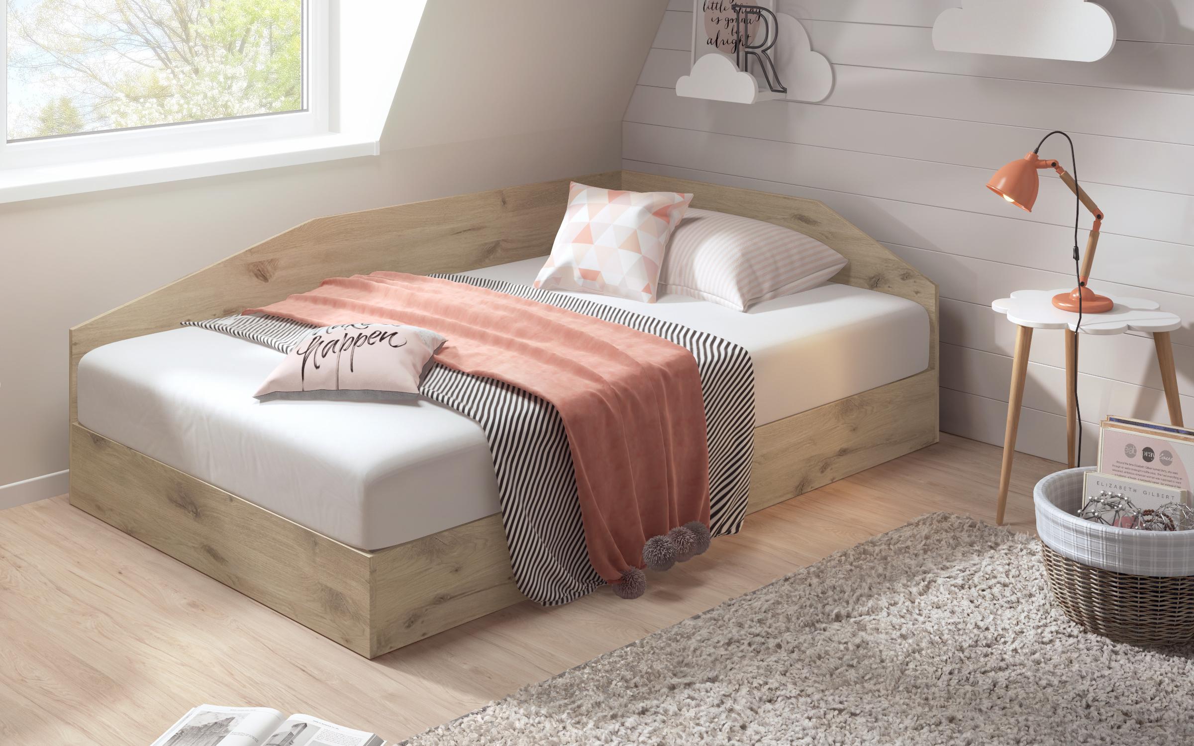 Pat 120/190 Ralitsa + saltea, stejar scandinav deschis  3