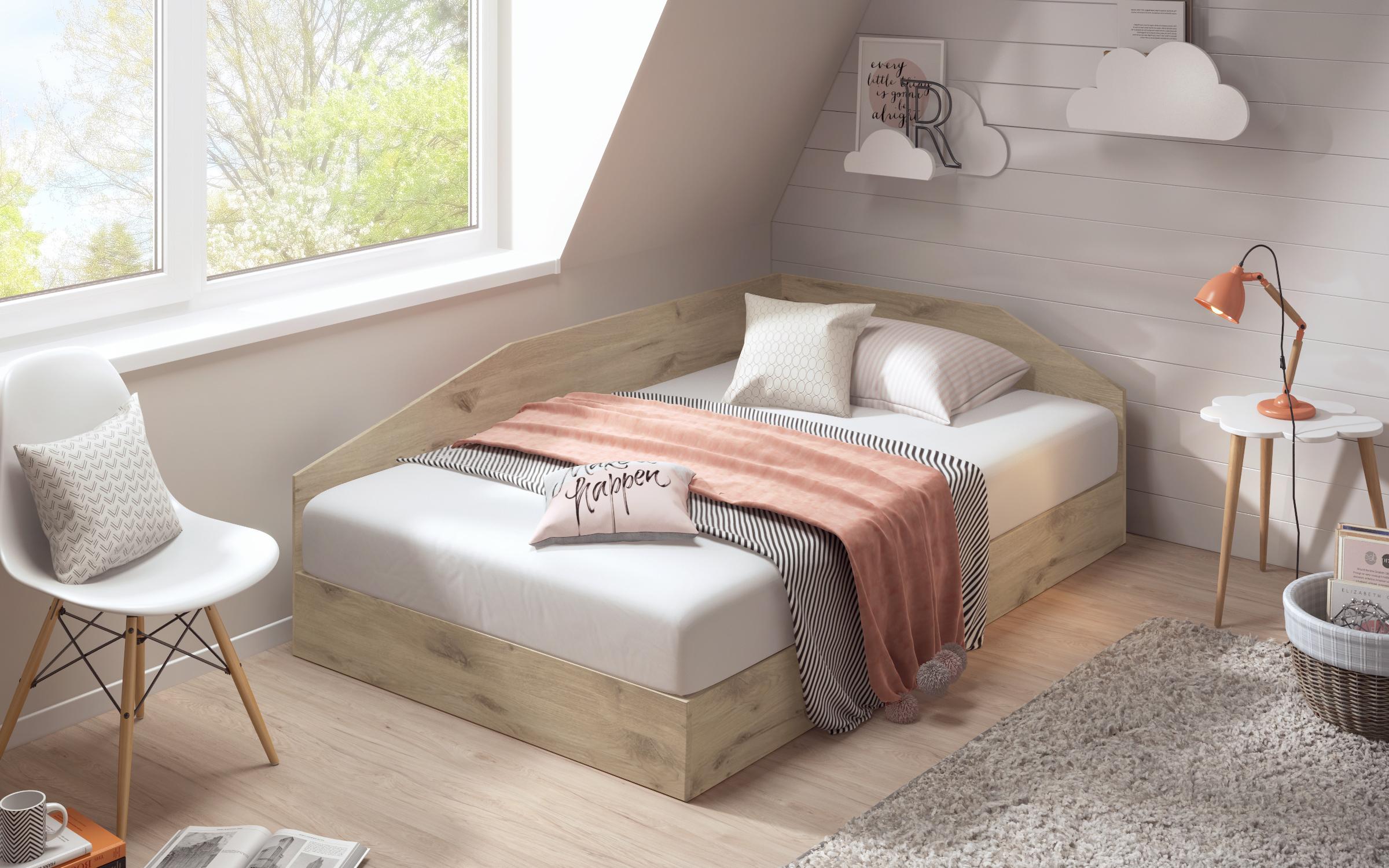 Pat 120/190 Ralitsa + saltea, stejar scandinav deschis  5