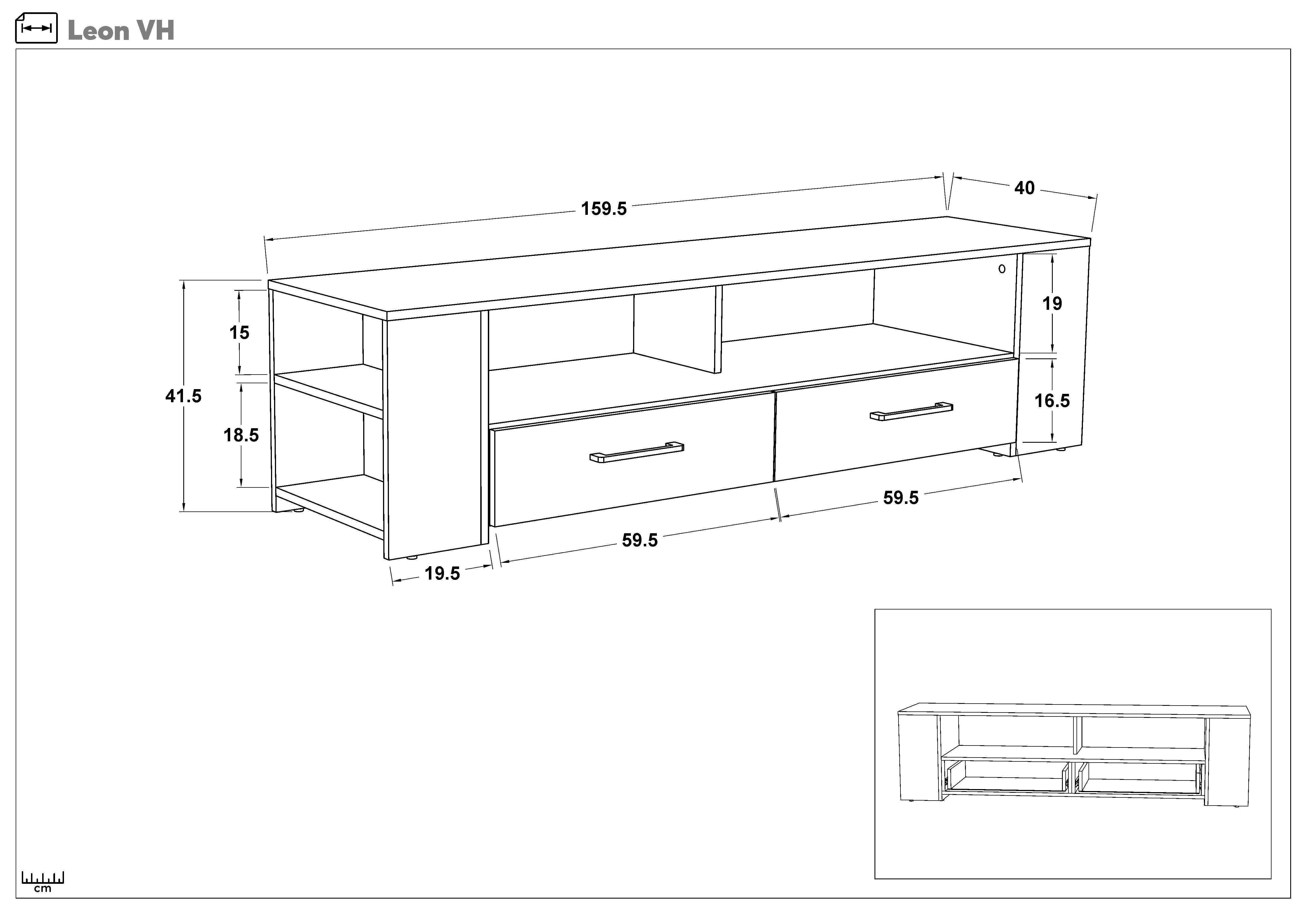 Modul TV MDF Leon, stejar scandinav inchis + satin galben  2