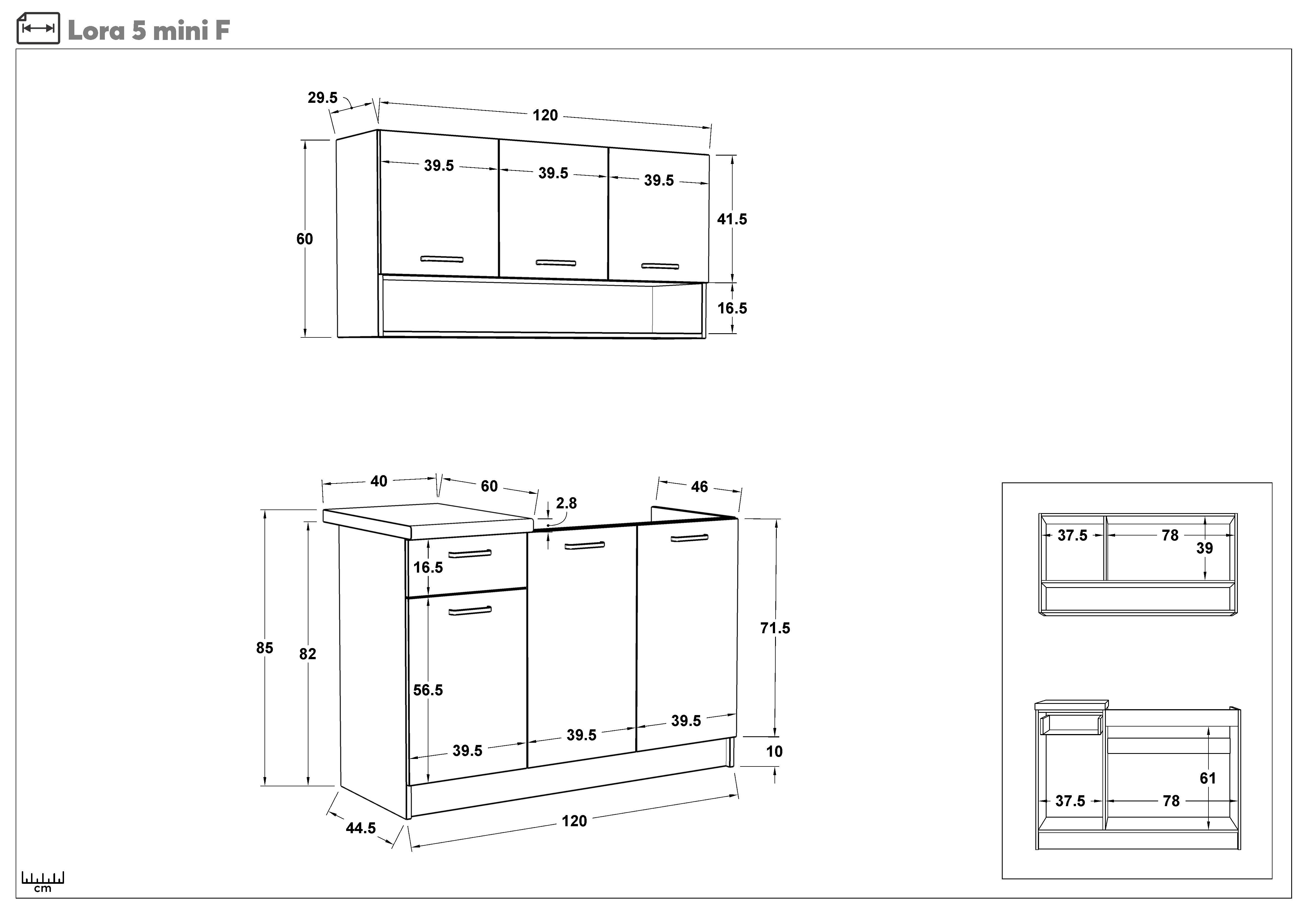 Bucatarie cu blat termic inclus Lora 5 mini, antracit mat + cadiz  2