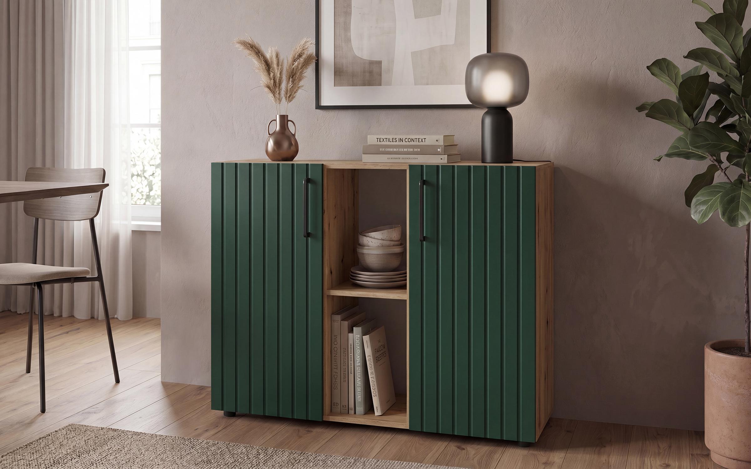 Comoda MDF Valdo, stejar evoc + verde  3