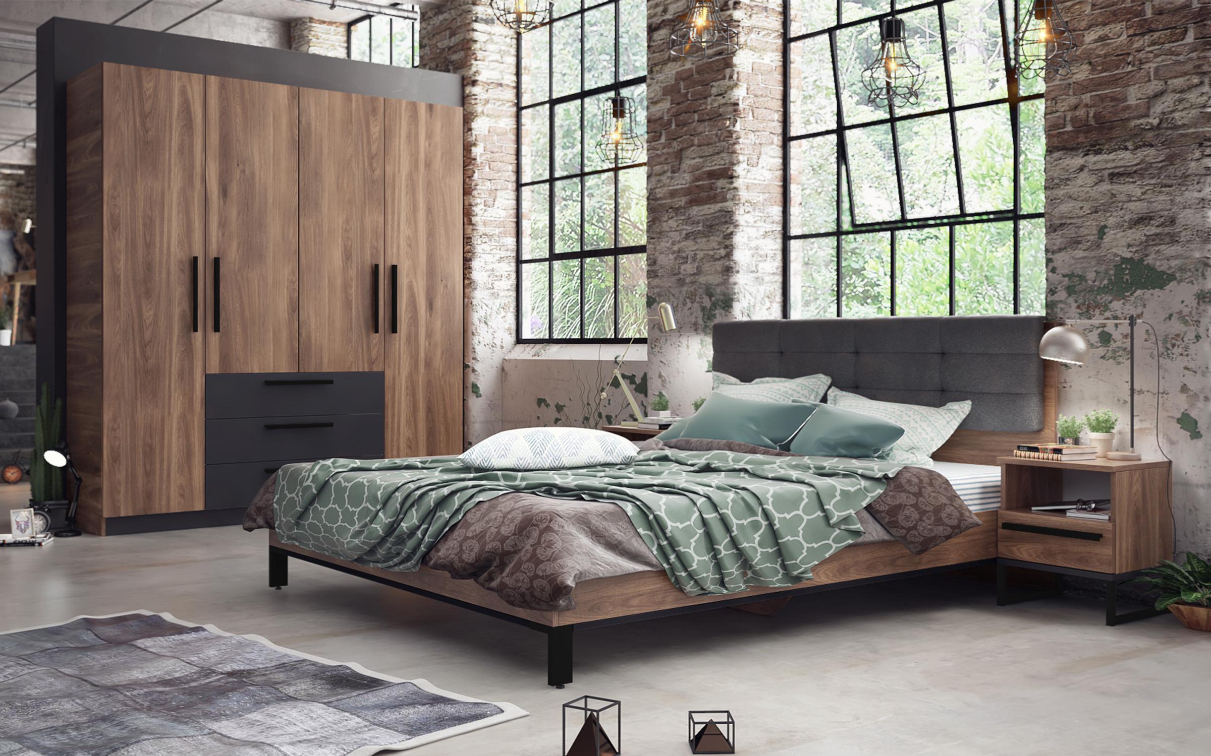Set dormitor Maximo, stejar brandy castello + negru soft  1