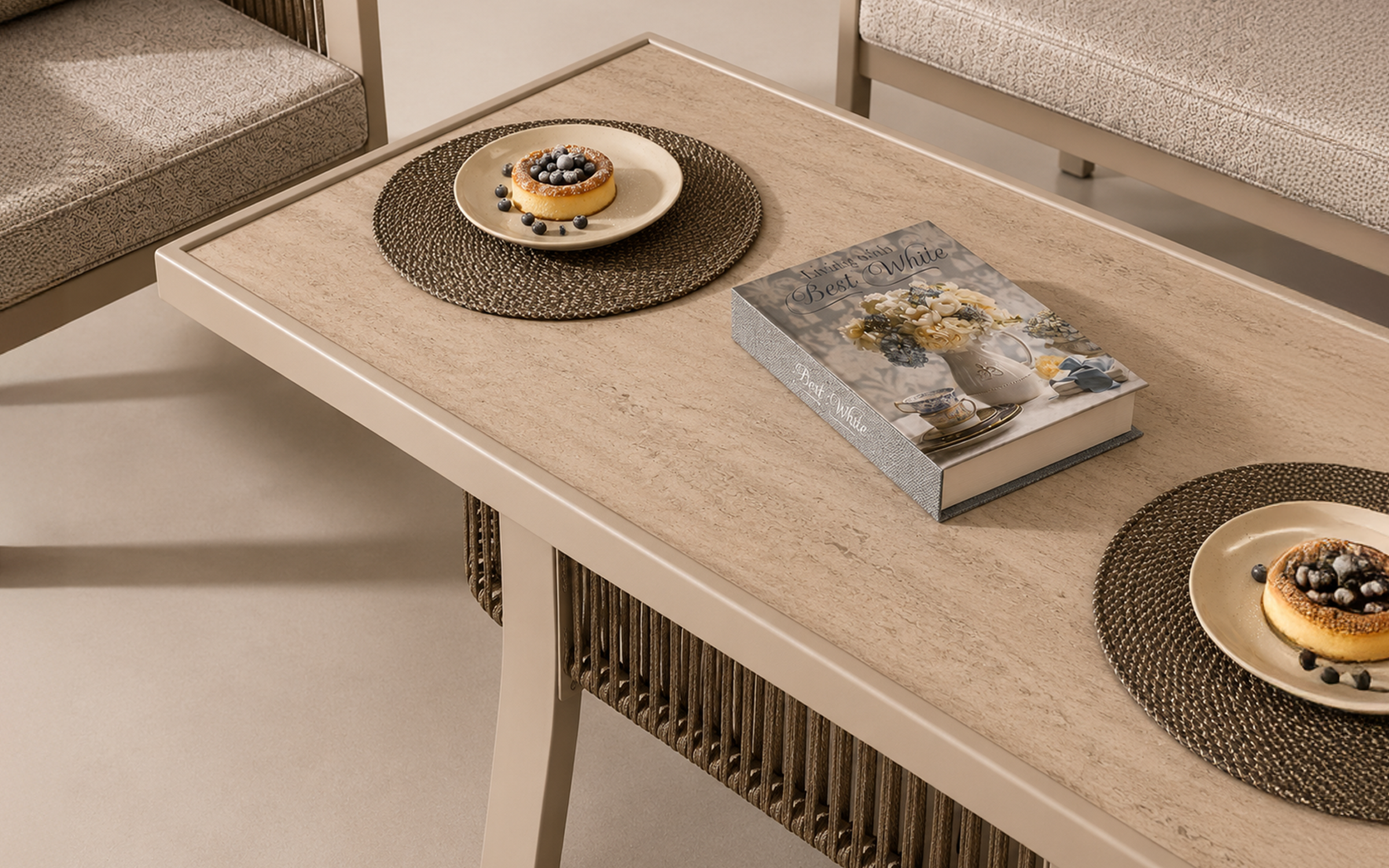 Set masa + scaune + canapea Marina, crem  4