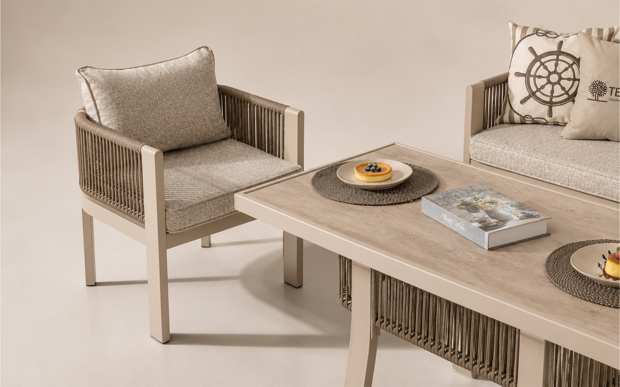 Set masa + scaune + canapea Marina, crem  2