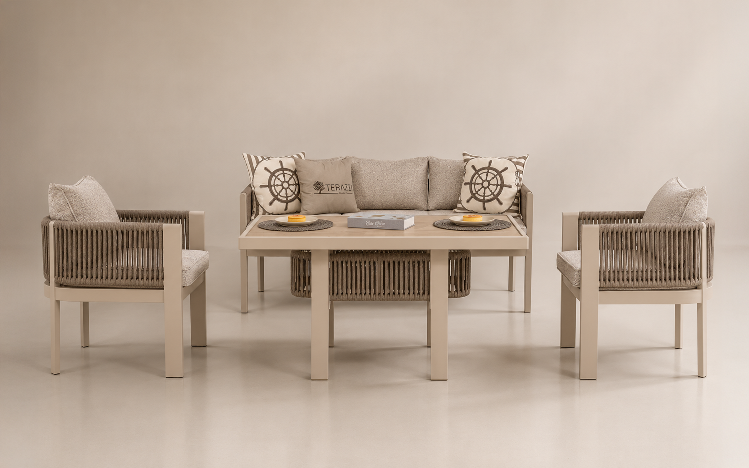 Set masa + scaune + canapea Marina, crem  1