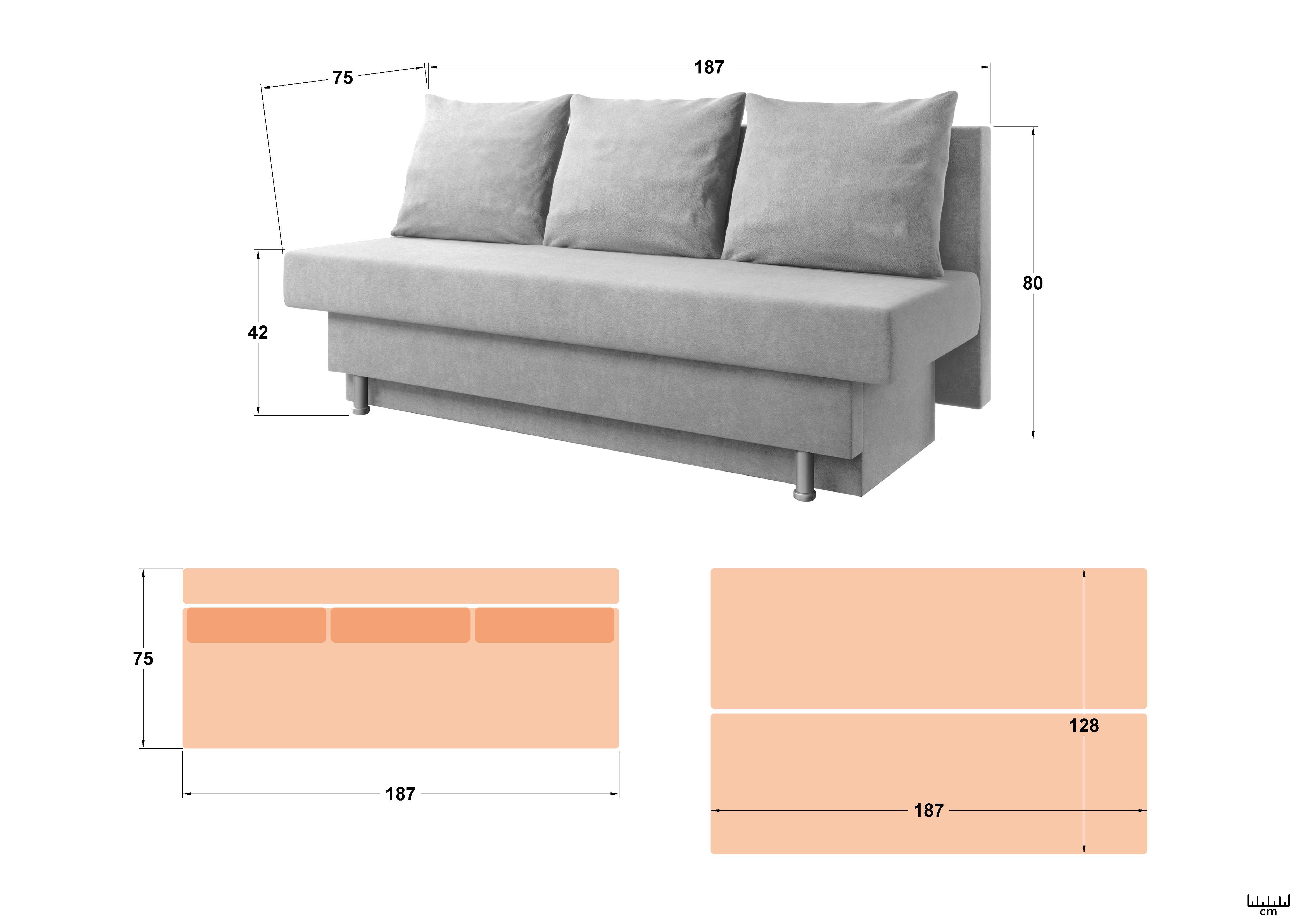 Canapea extensibila Marty, maro + print  2