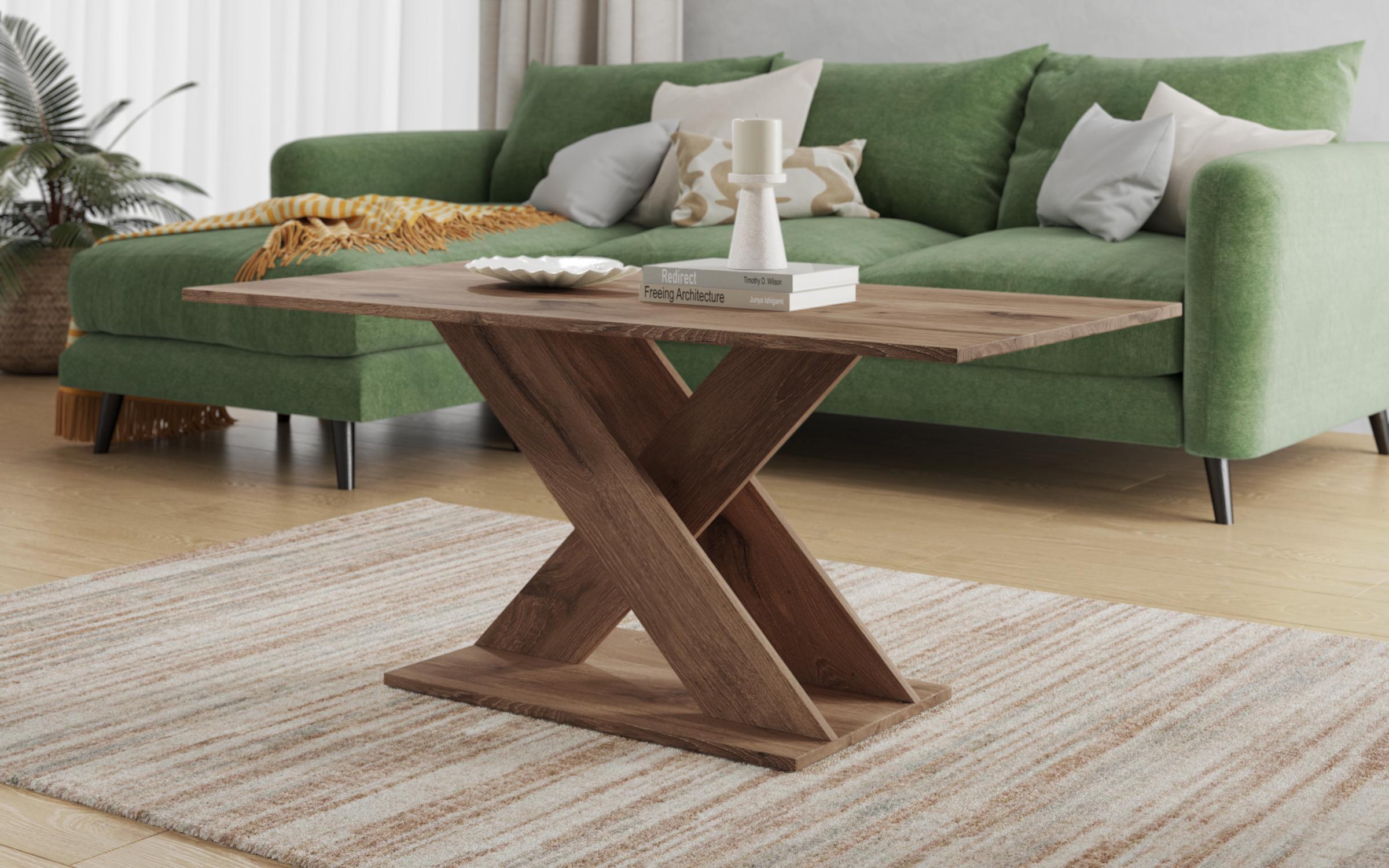 Set Coltar extensibil Alba + masuta de cafea Alina, maro + stejar scandinav inchis  3