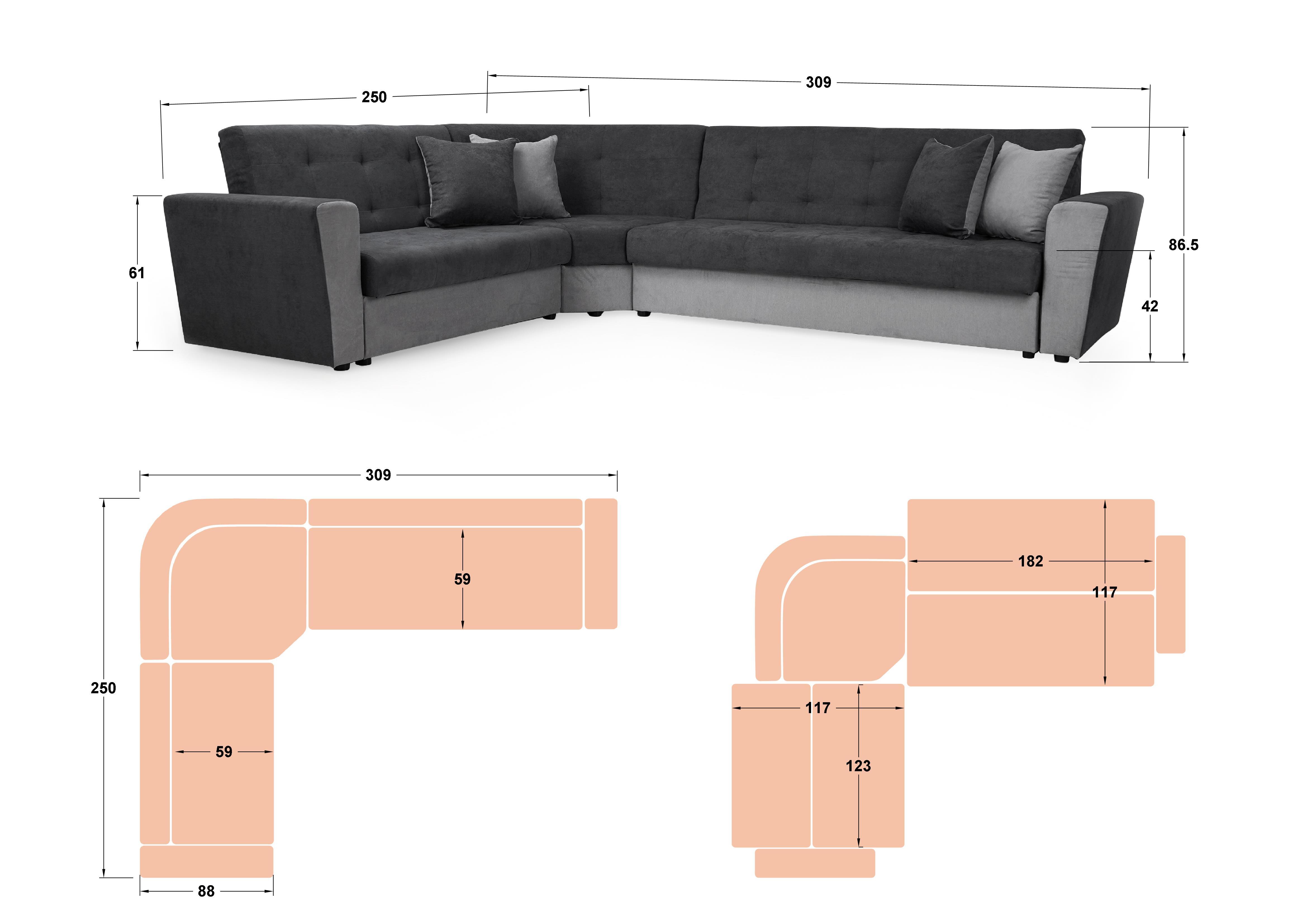 Coltar pentru living Miravel, gri inchis + gri deschis  2