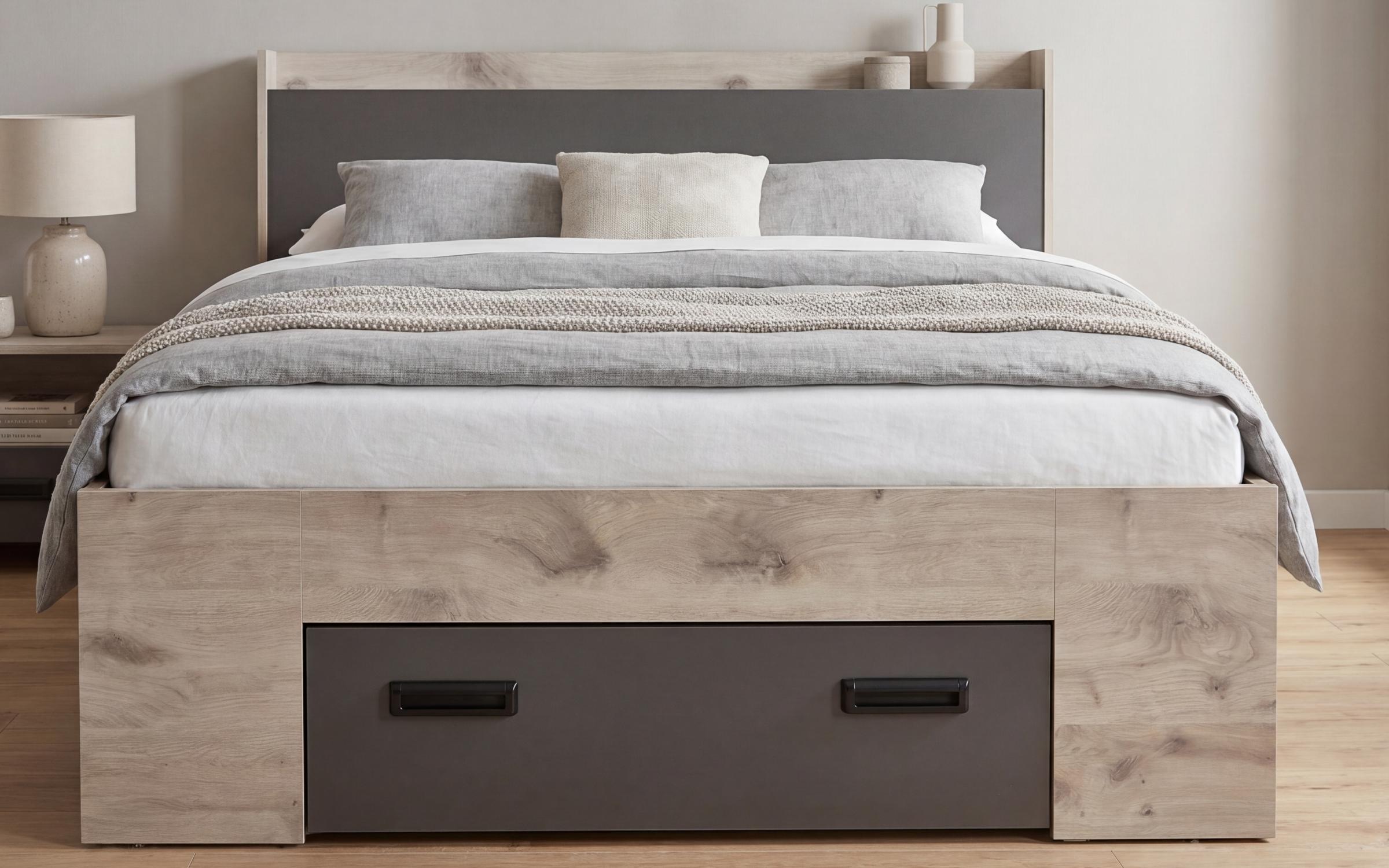Pat dublu 160/200 cu lada Mondi, stejar scandinav deschis + antracit mat  5