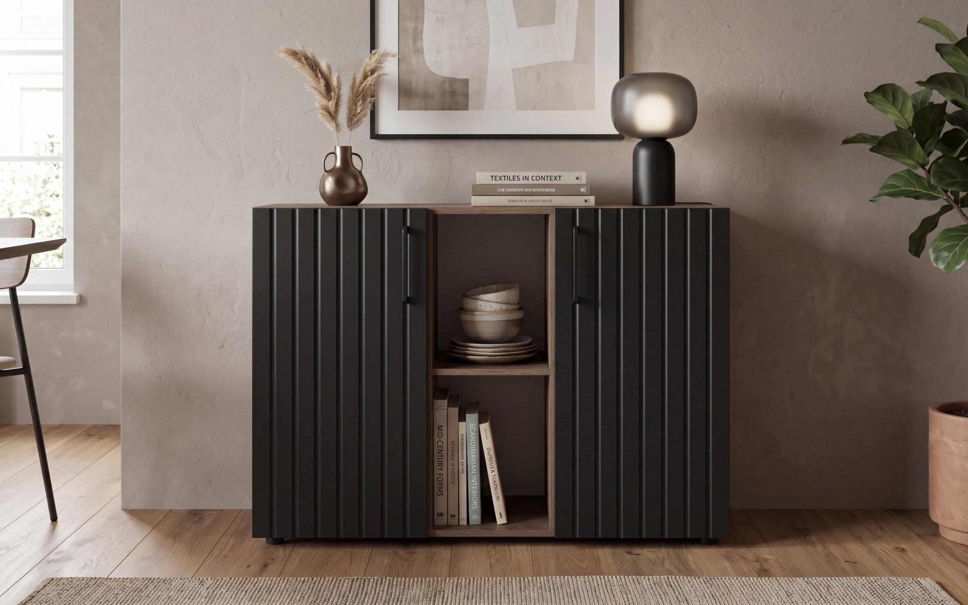 Comoda MDF Valdo, stejar scandinav inchis + catifea neagra  3
