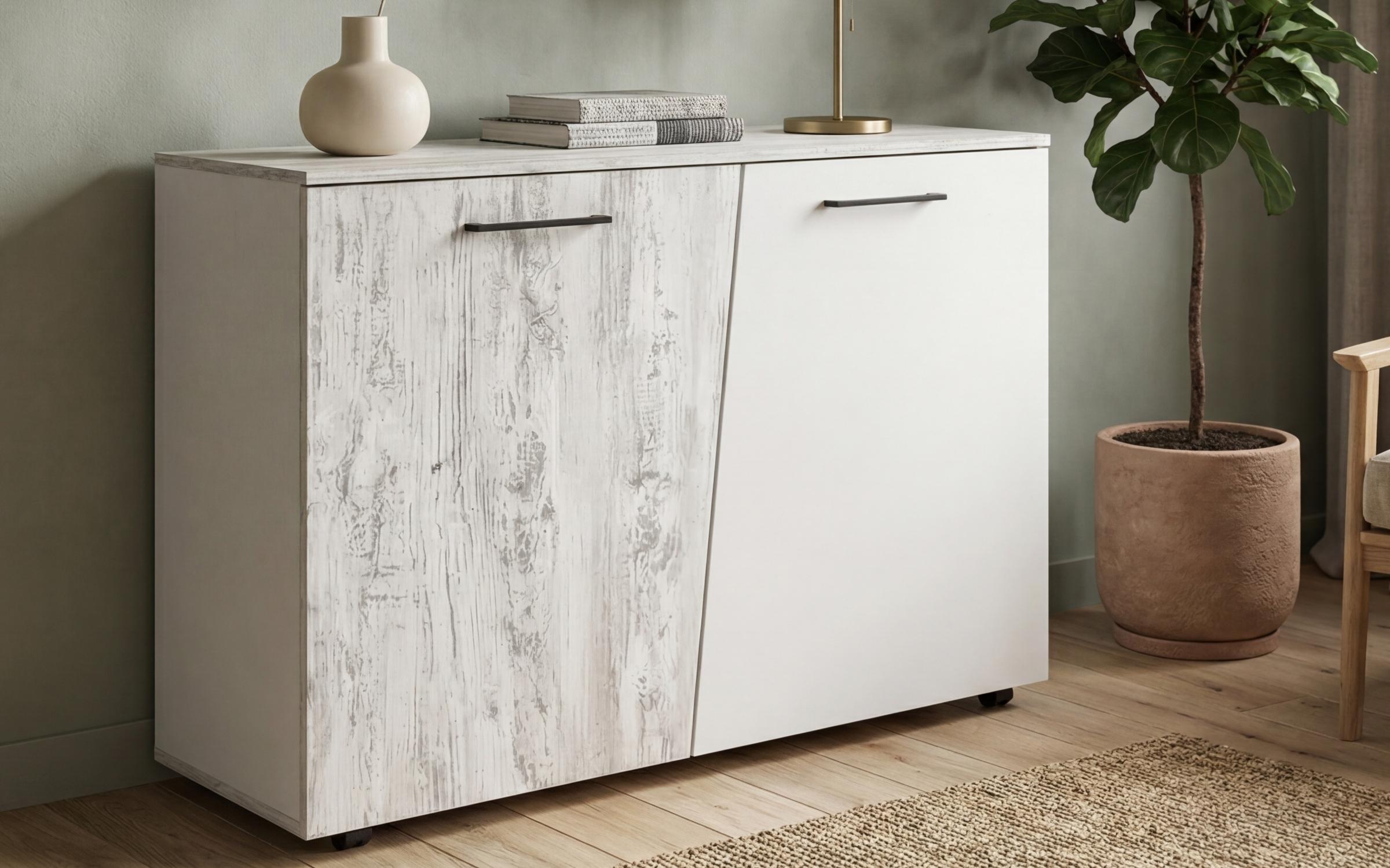 Comoda Monterey, alb + stejar antic  1
