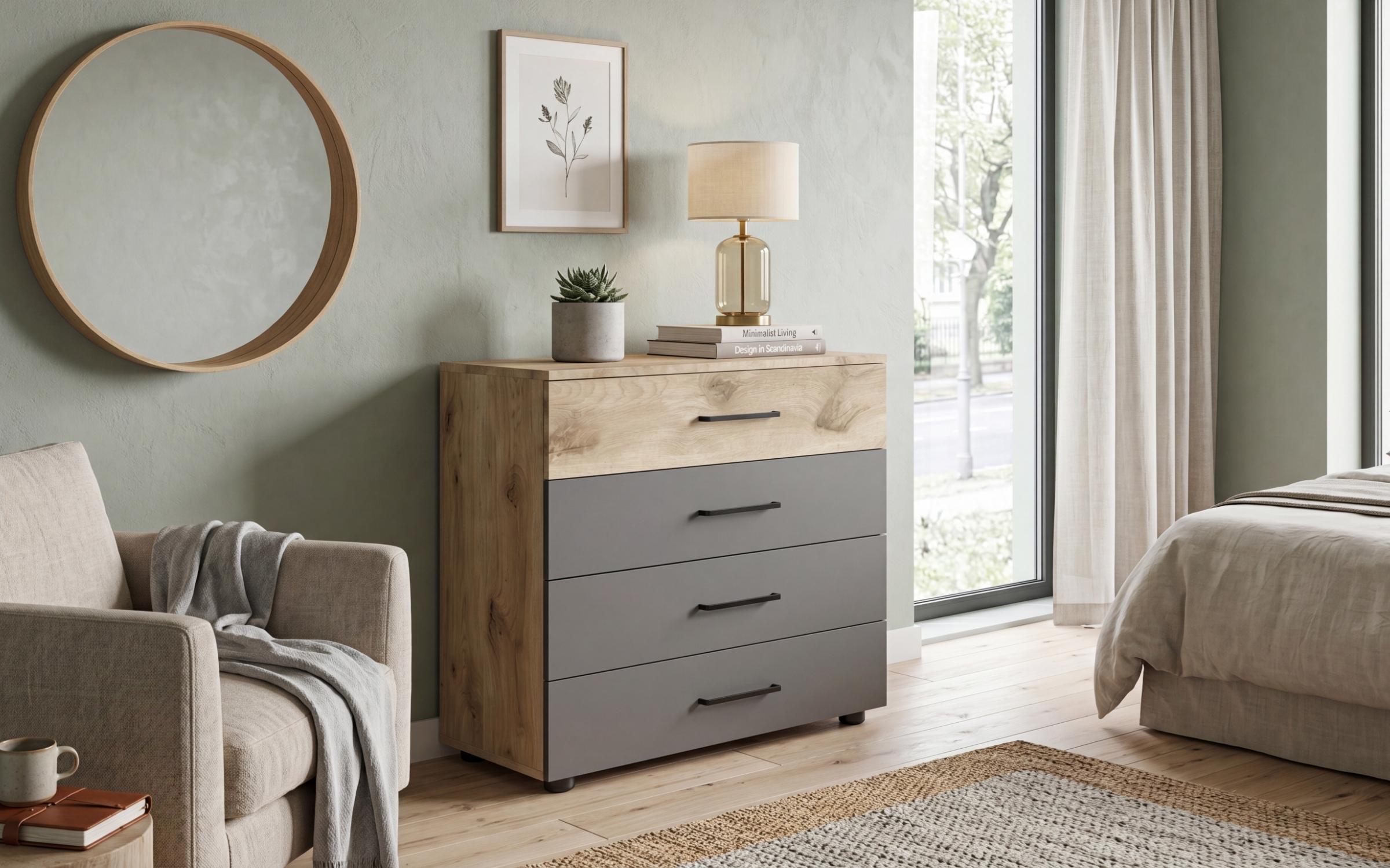 Set dormitor 160/200 Moreti, stejar scandinav deschis + antracit mat  8