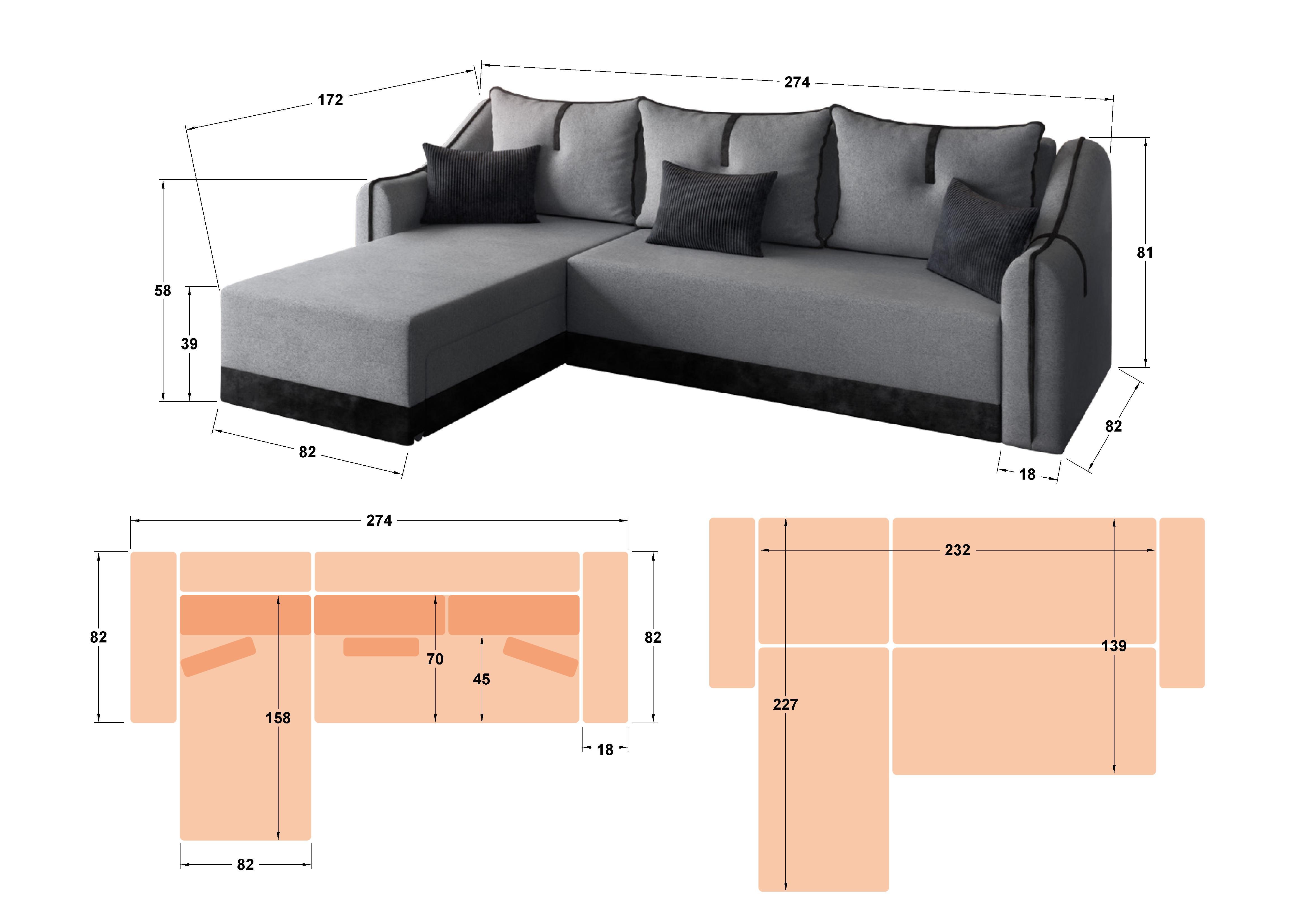 Coltar extensibil Morison, gri + negru  2