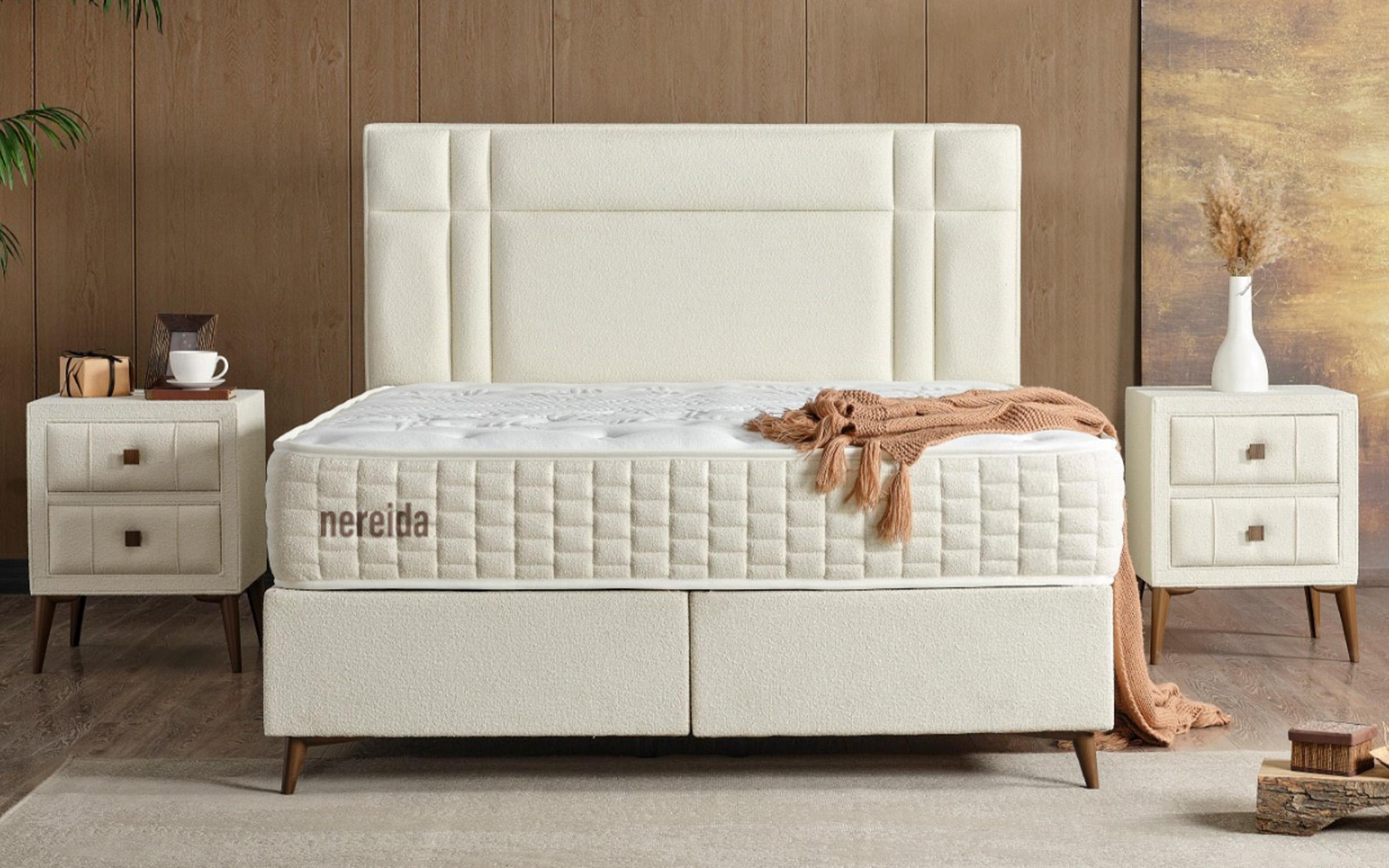 Pat dublu Boxspring 160/200 Nereida + saltea, crem  4