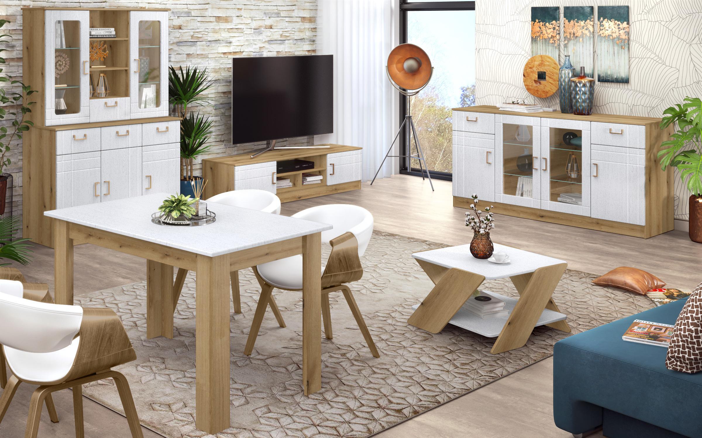 Modul TV Suerte Vision, stejar evoc + aspen alb  6