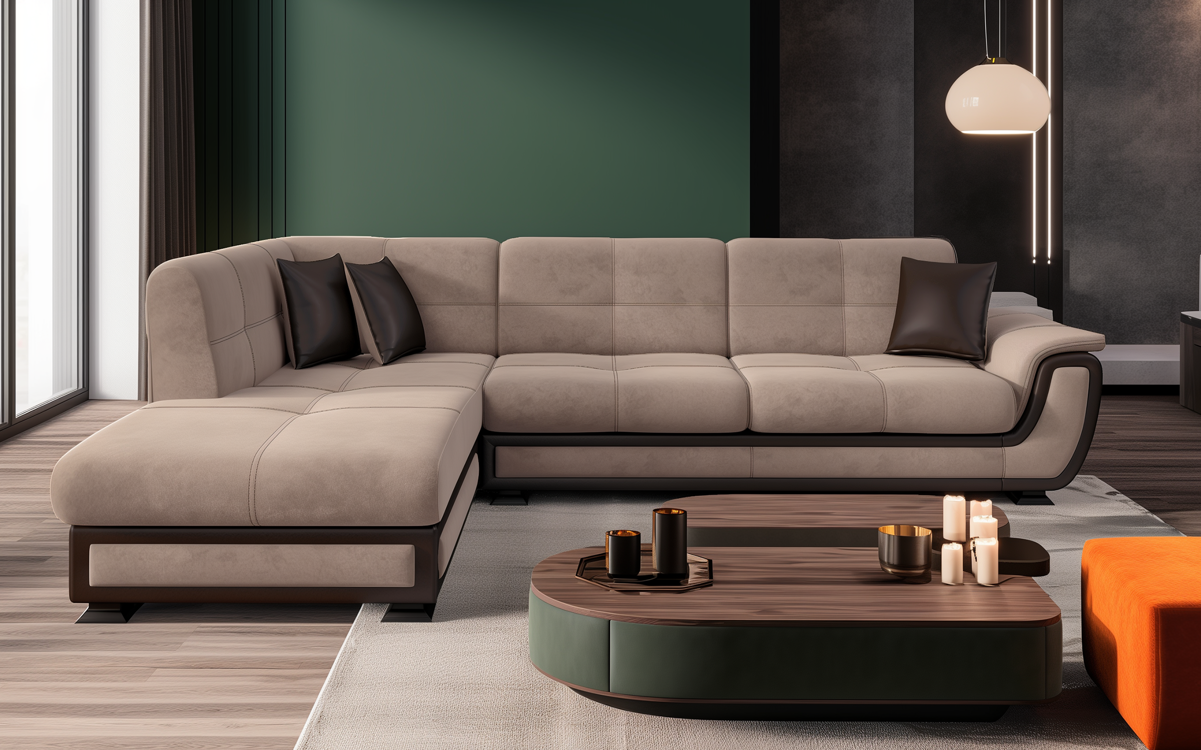 Coltar extensibil + mecanism click- clack Princess II, bej inchis + piele maro  1