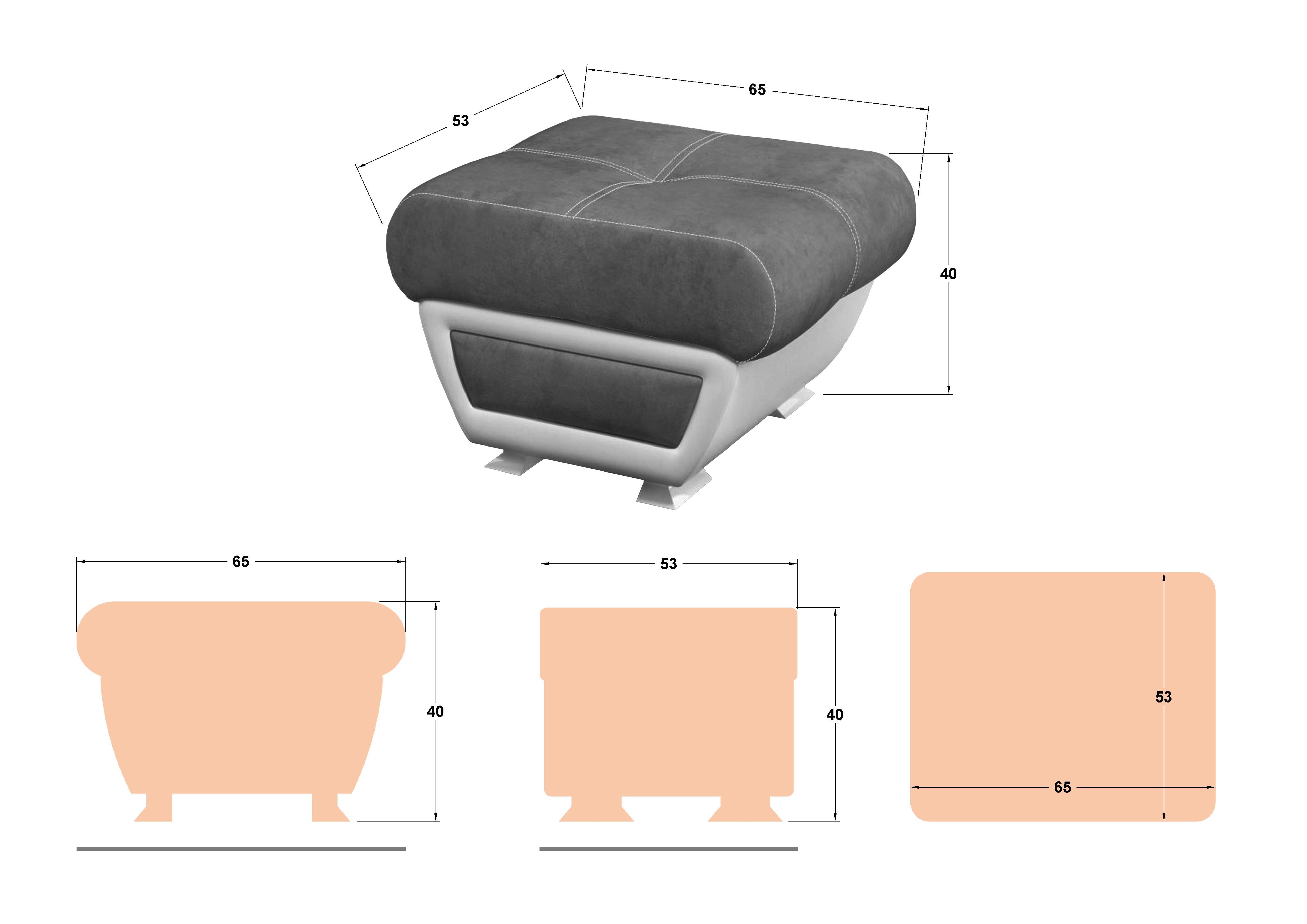 Taburet Princess II, gri + piele alba  2