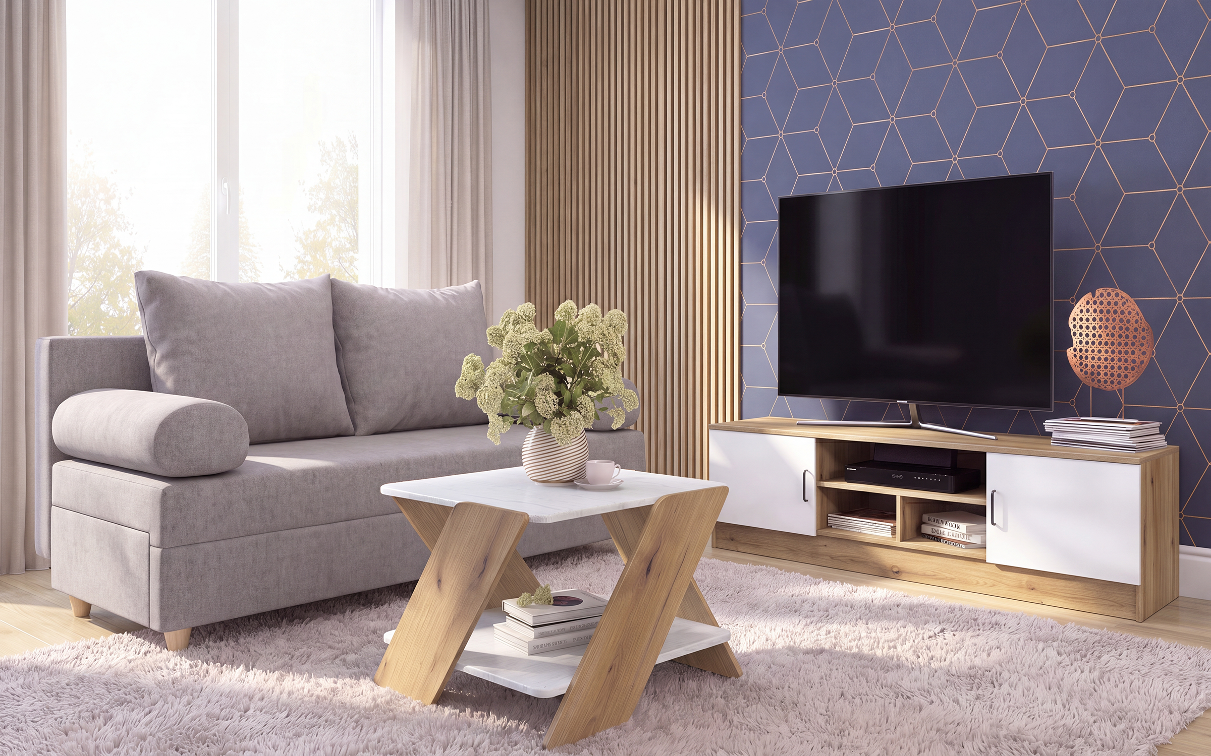 Set living Vitaro, stejar evoc + alb lucios + stejar evoc + aspen alb  1