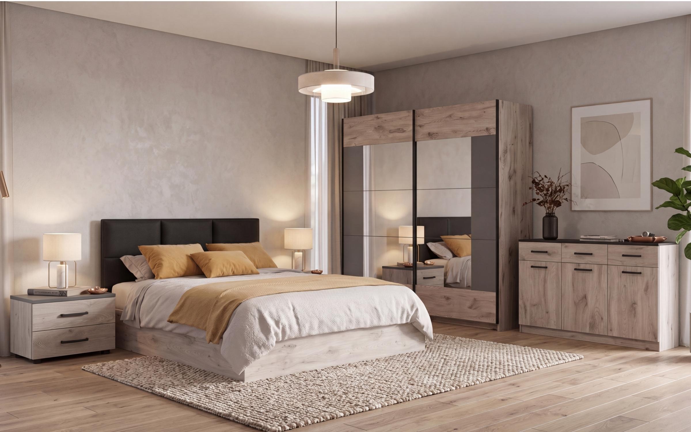 Dulap cu usi glisante Lana, stejar scandinav deschis + antracit mat  3