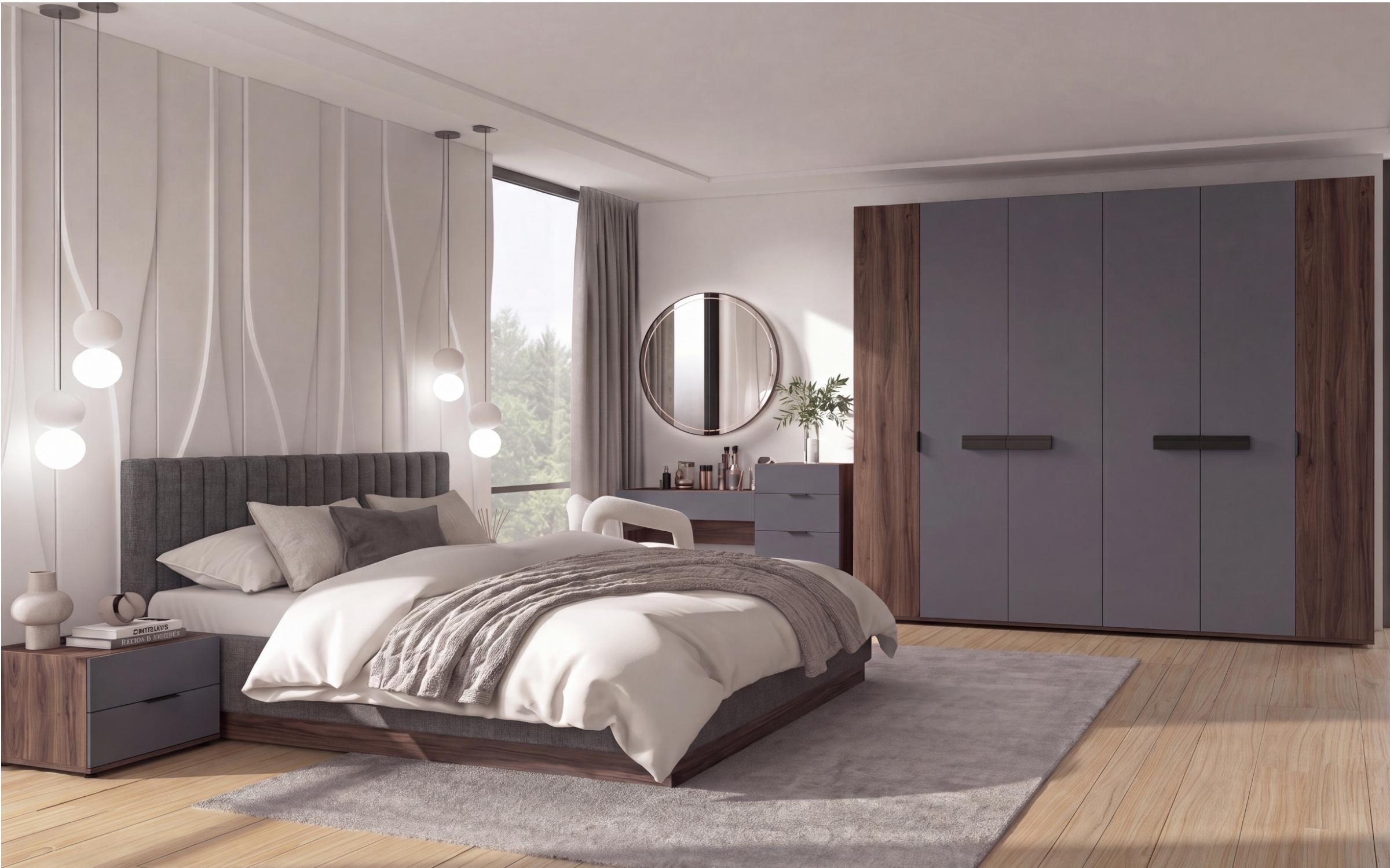 Pat dublu tapitat 160/200 Novela, stejar scandinav inchis + gri inchis  5