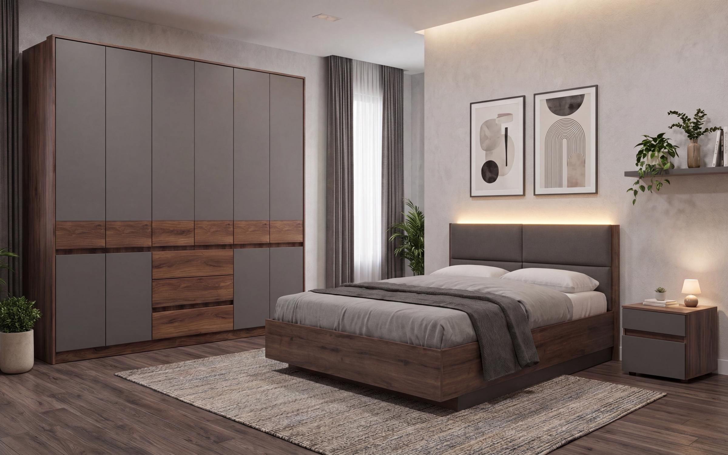 Pat dublu tapitat 160/200 Elira, stejar scandinav inchis + antracit mat  3