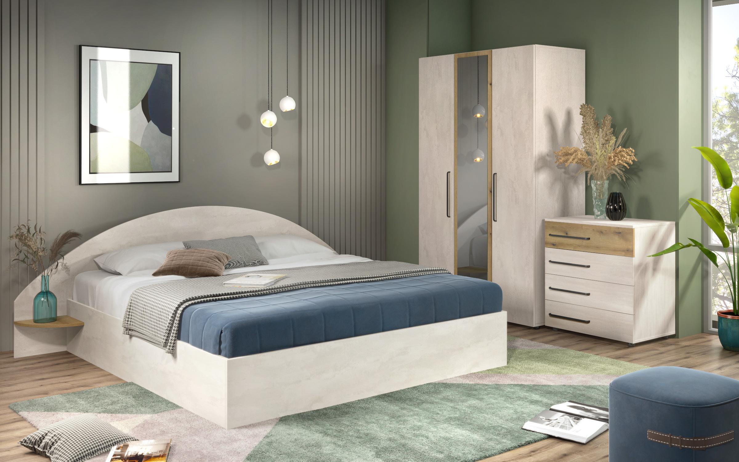 Dulap cu trei usi si oglinda Aura, Silk + stejar evoc  3