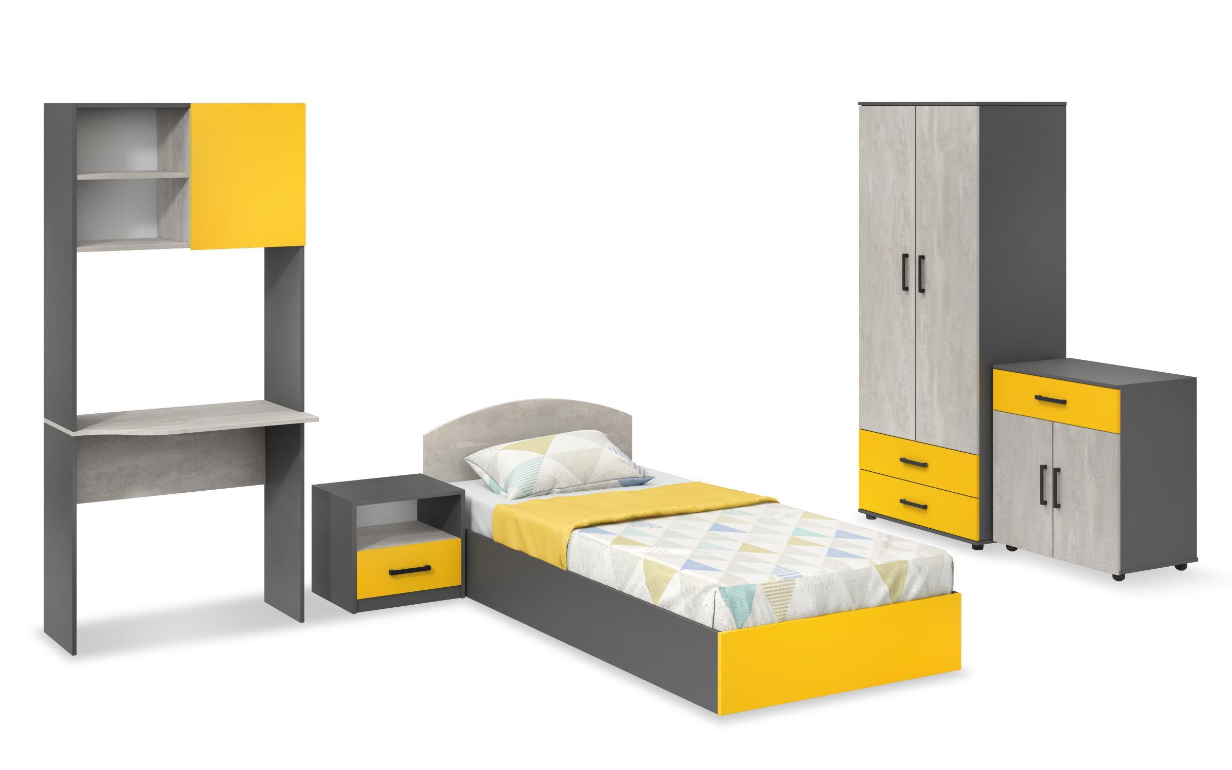 Set mobila pentru camera copilului Kaliana, antracit mat + beton + galben  7