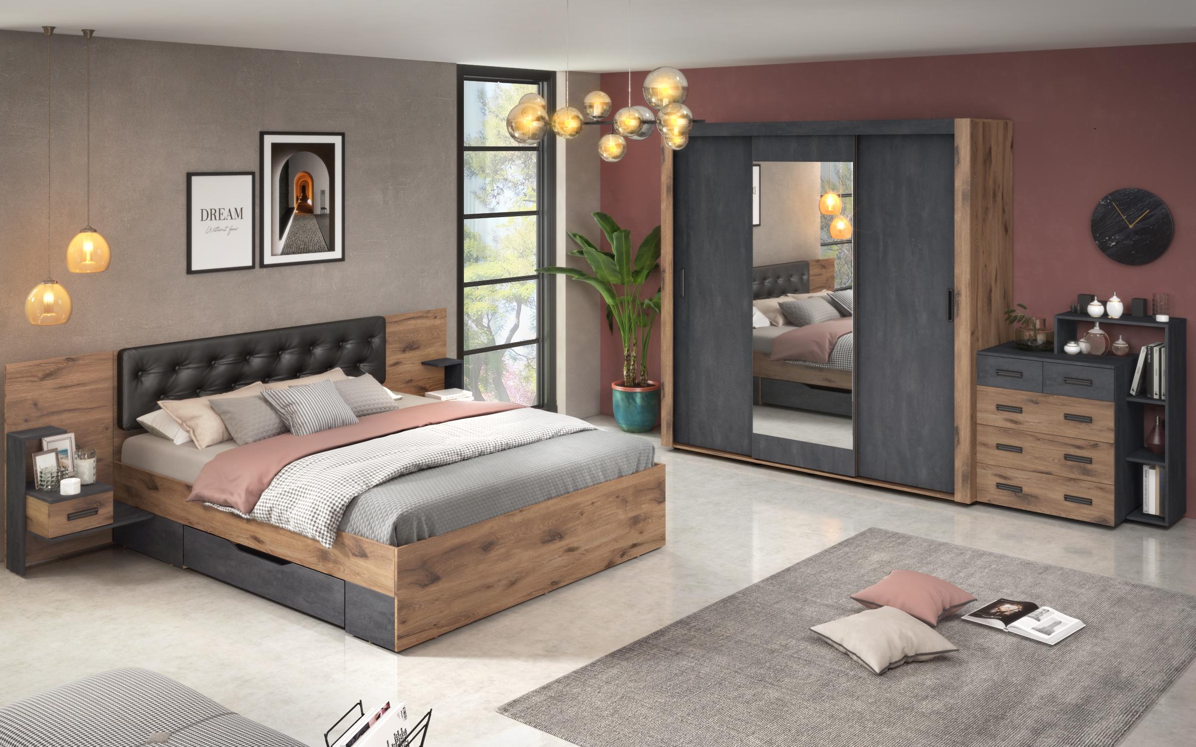 Set dormitor 160/200 Sandero, stejar scandinav inchis + Magma  10