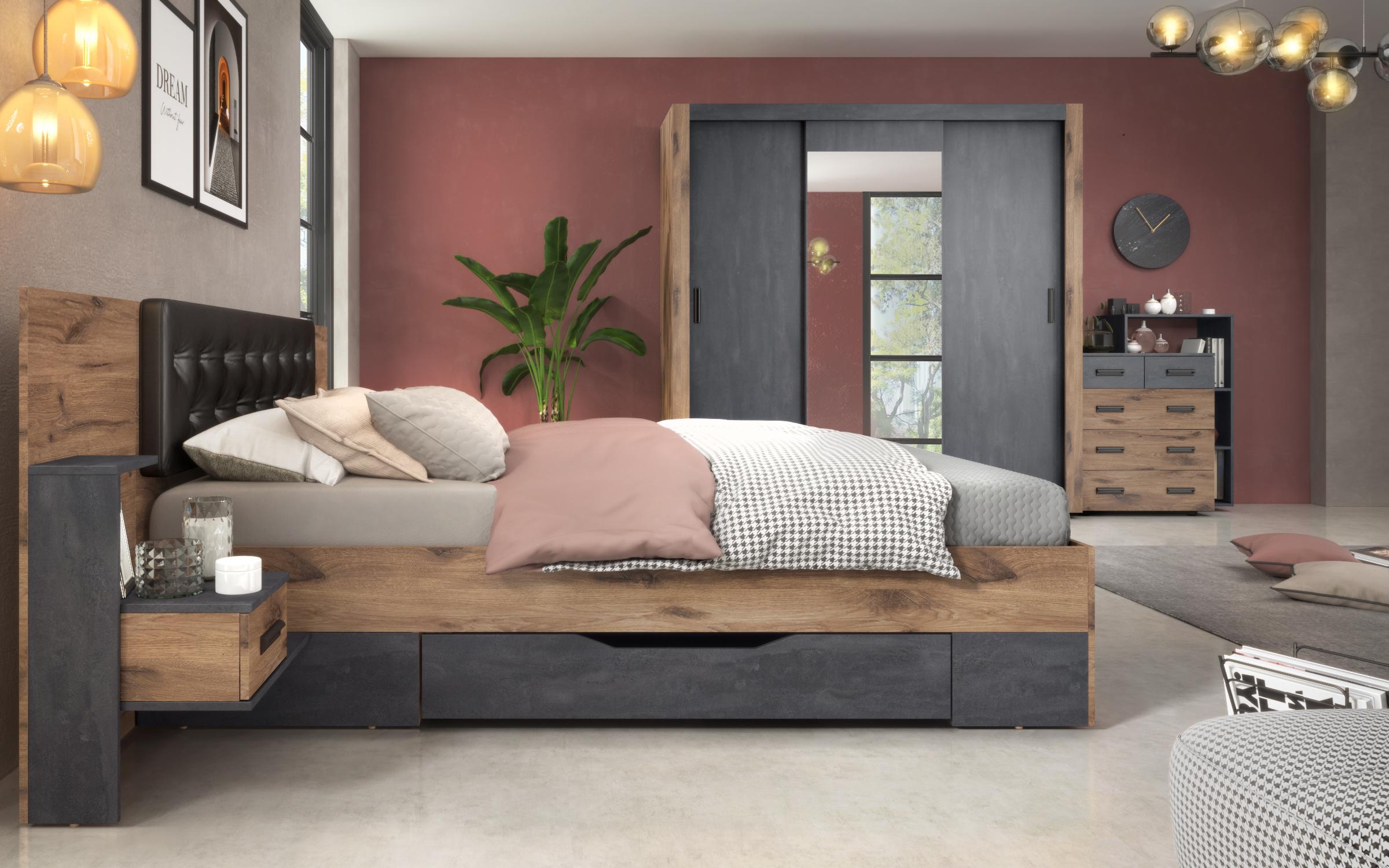 Set dormitor 160/200 Sandero, stejar scandinav inchis + Magma  9