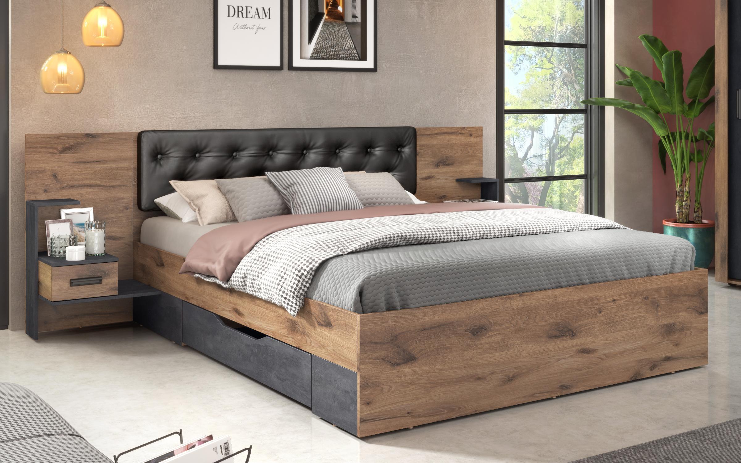 Set dormitor 160/200 Sandero, stejar scandinav inchis + Magma  5