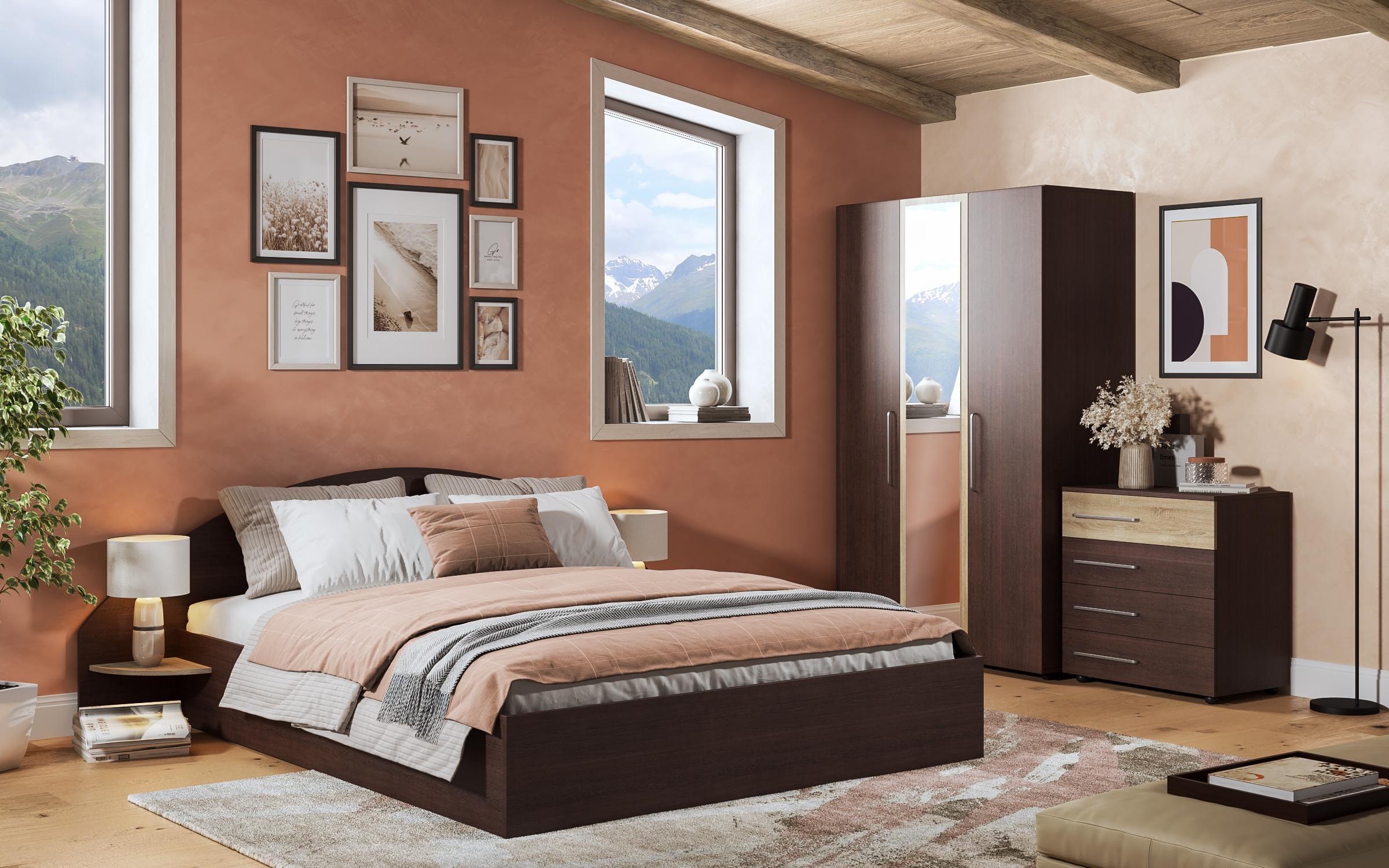 Pat dublu 160/200 Aura + saltea, wenge + stejar sonoma  4