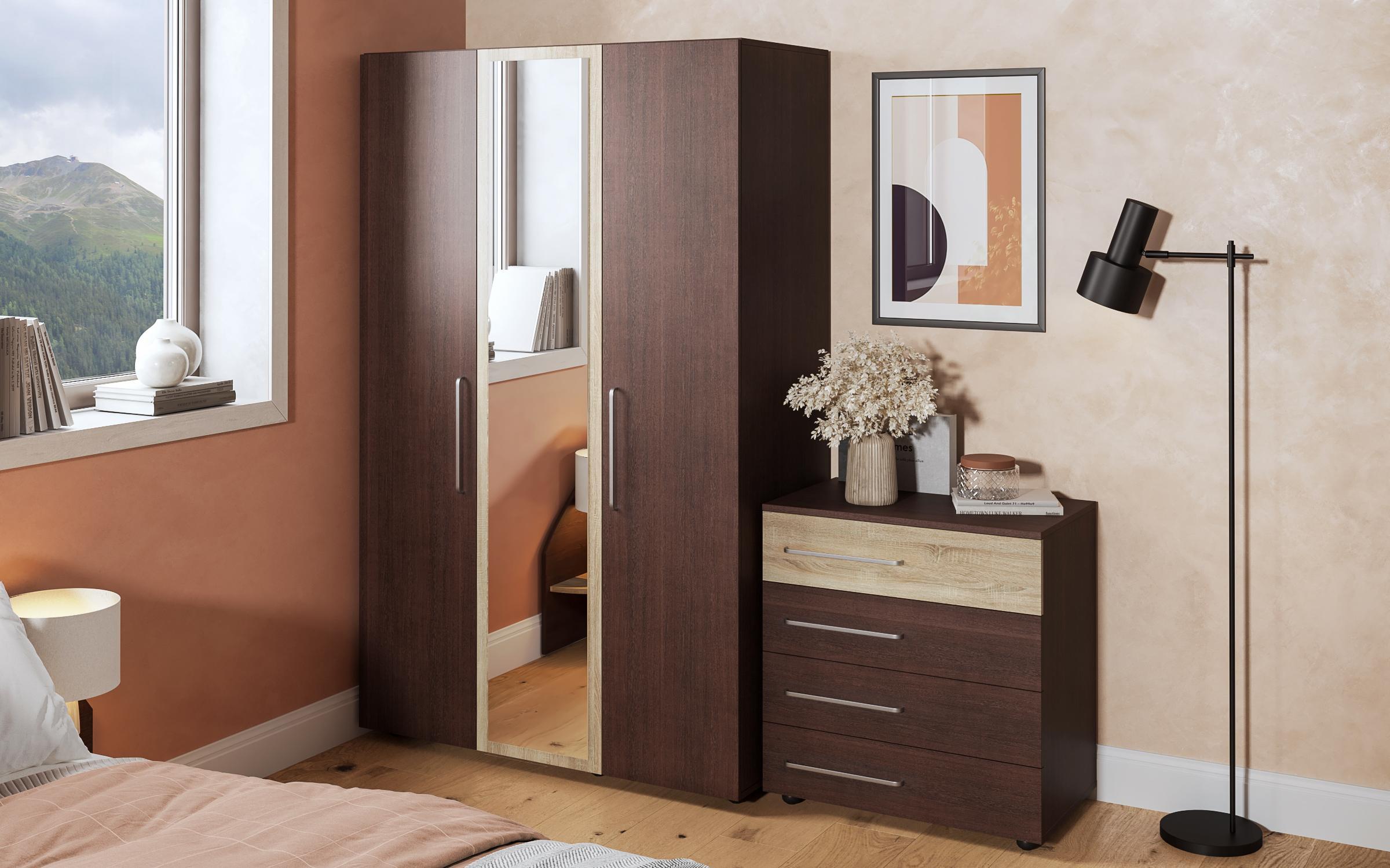 Dulap cu doua usi si oglinda Aura, wenge + stejar sonoma  3