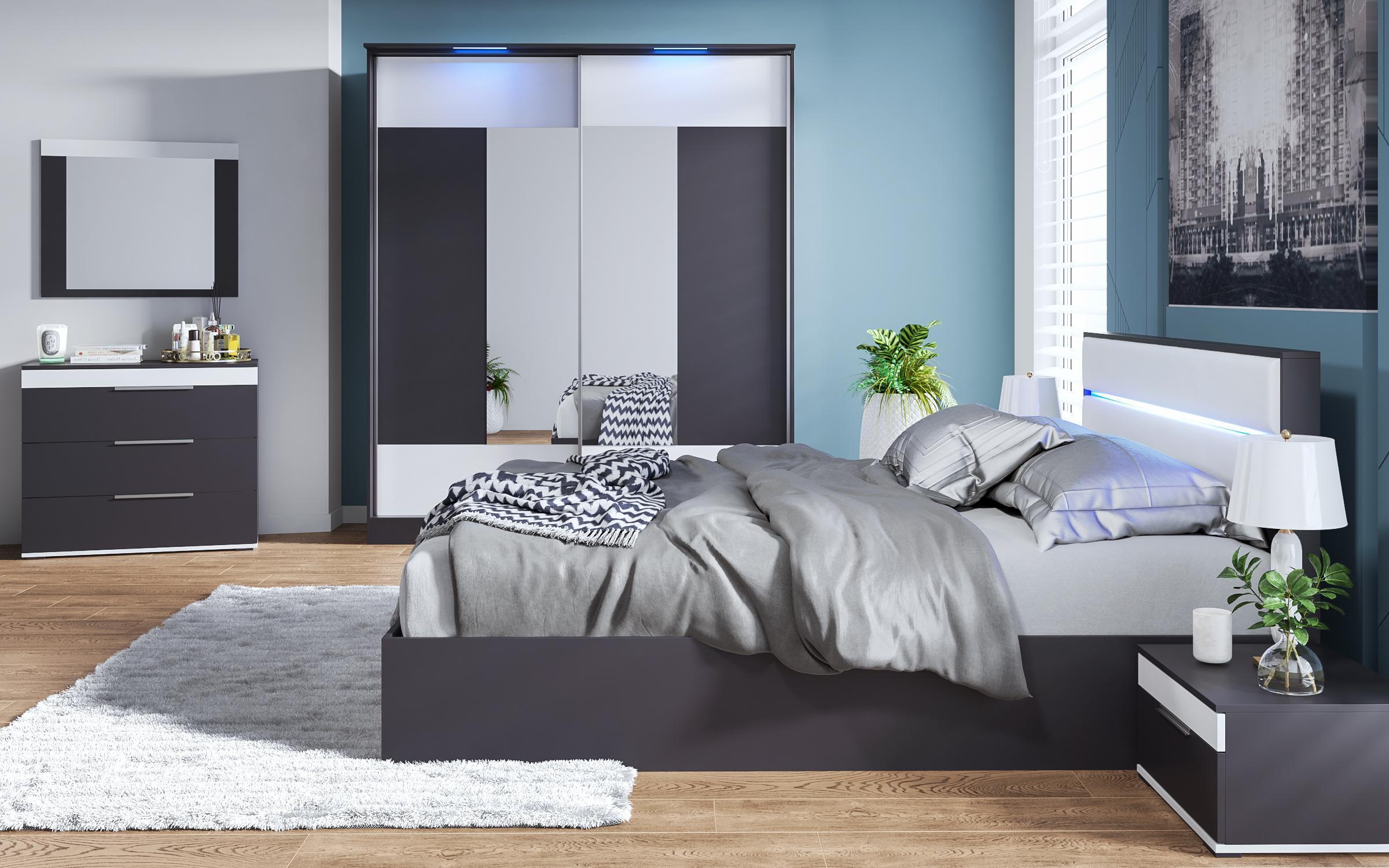 Set dormitor Malvina + iluminare LED, antracit + alb lucios  5