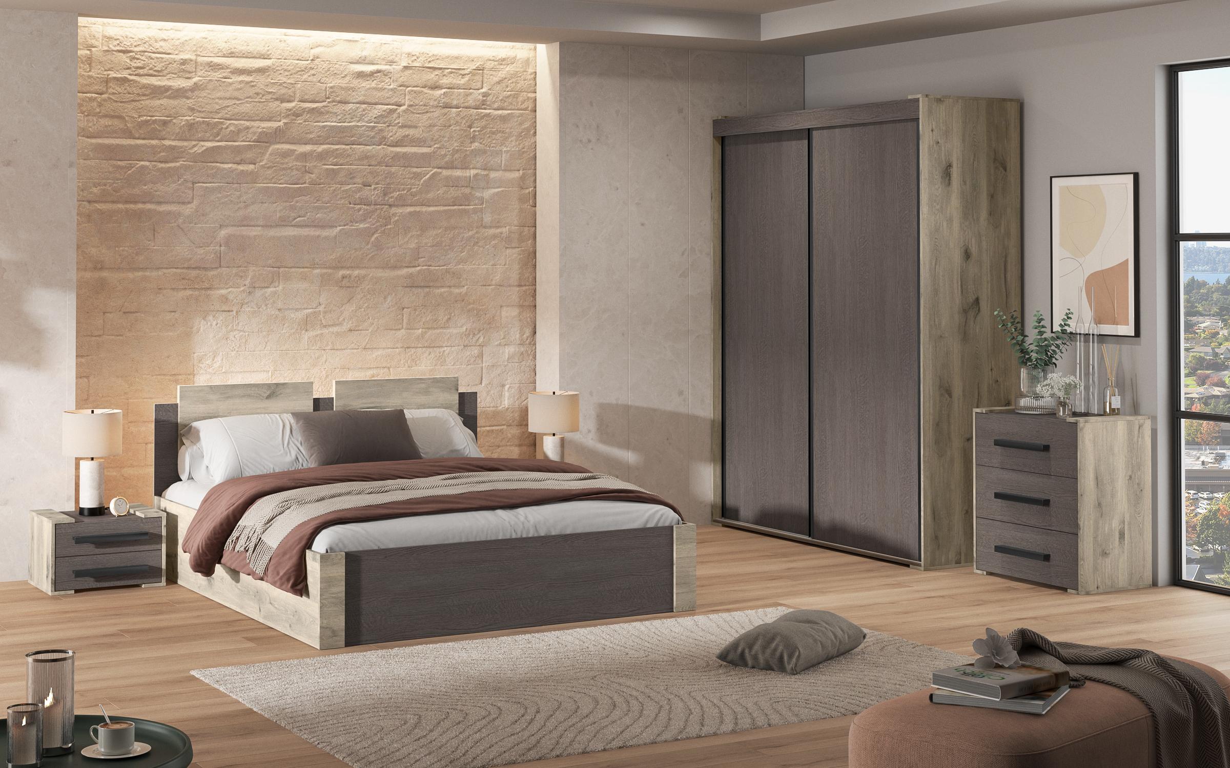 Set dormitor Morandi + saltea 160/200, stejar antracit + stejar scandinav deschis  1