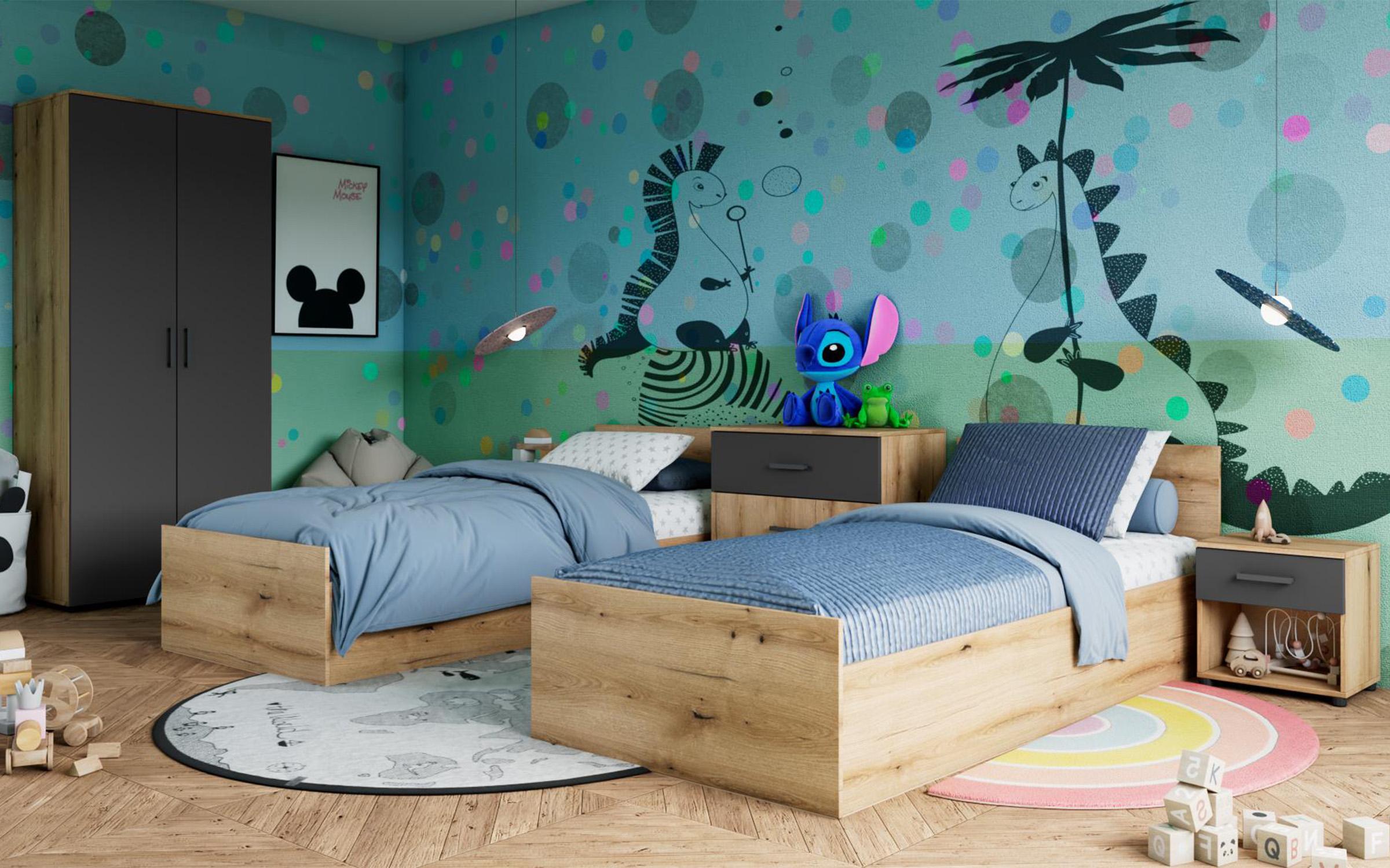 Set dormitor pentru camera copilului Tori, stejar evoc + antracit  1