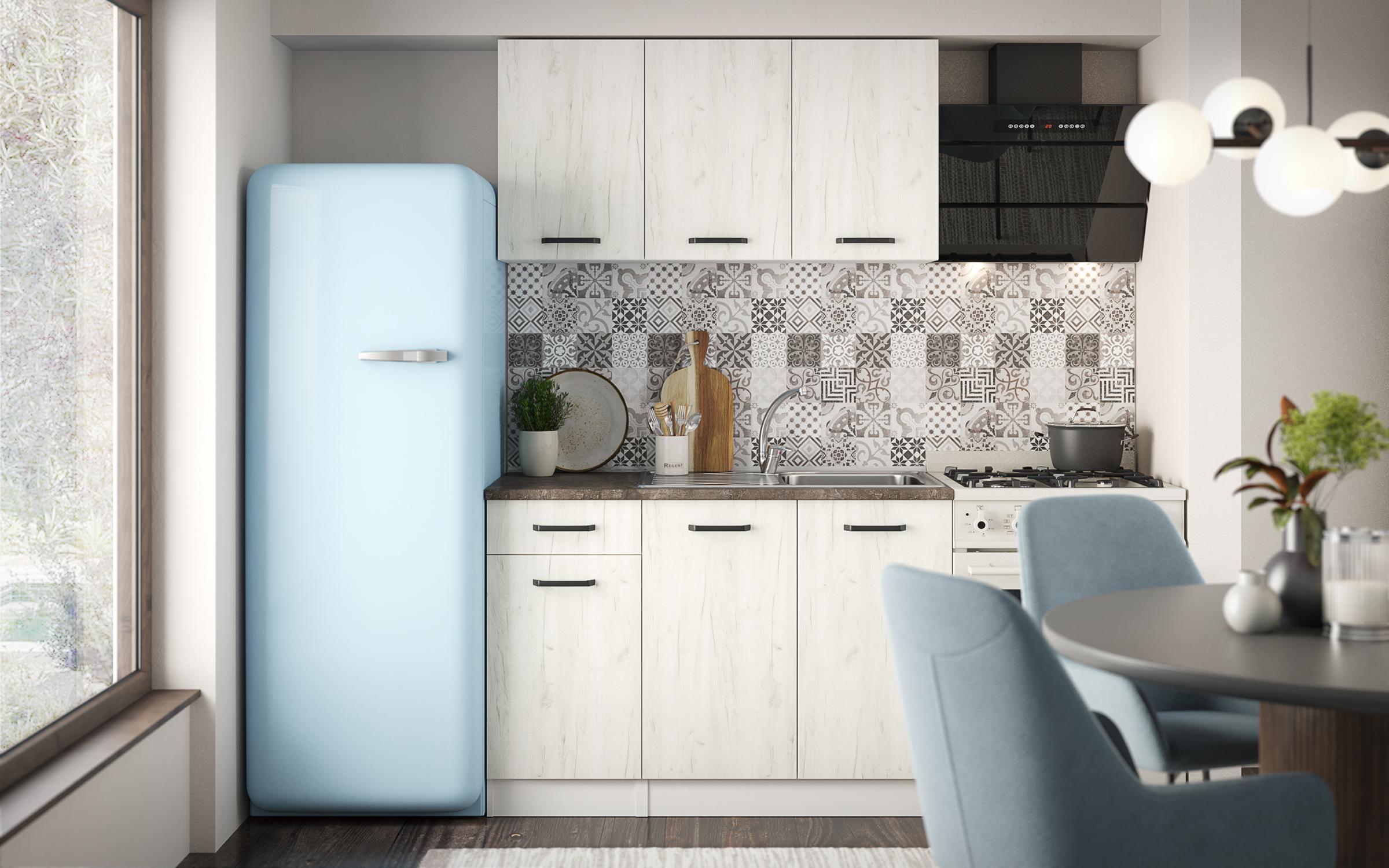 Bucatarie 1 metru cu blat termic inclus Latris, alb + stejar craft alb  2