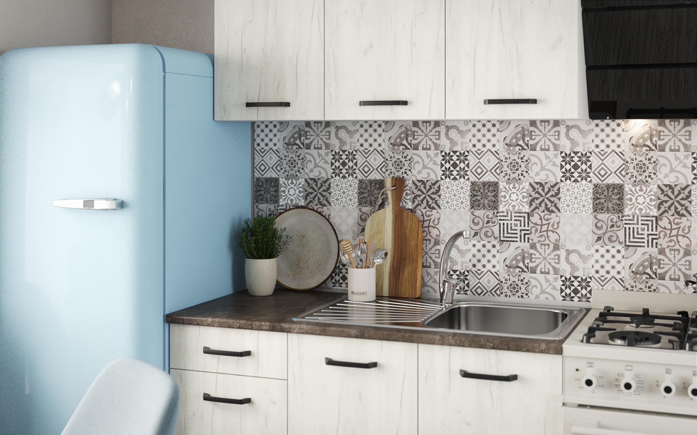 Bucatarie 1 metru cu blat termic inclus Latris, alb + stejar craft alb  3