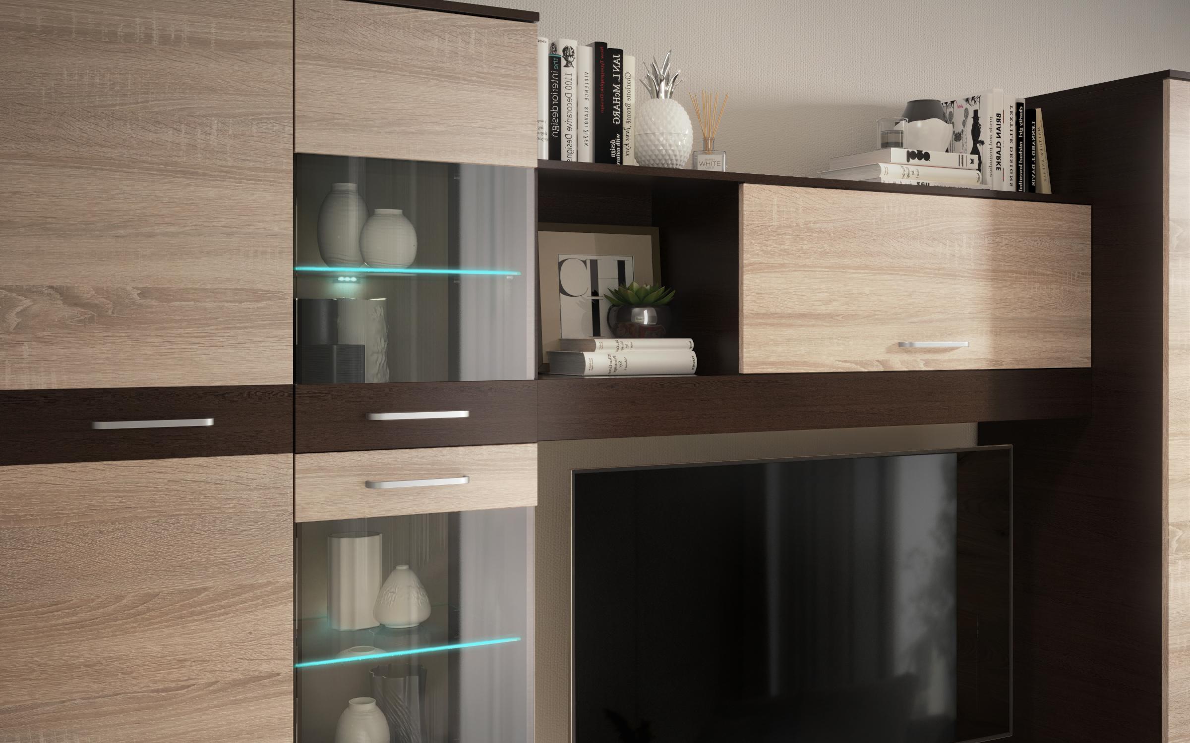 Biblioteca + iluminare LED Kapri, wenge + stejar sonoma  5