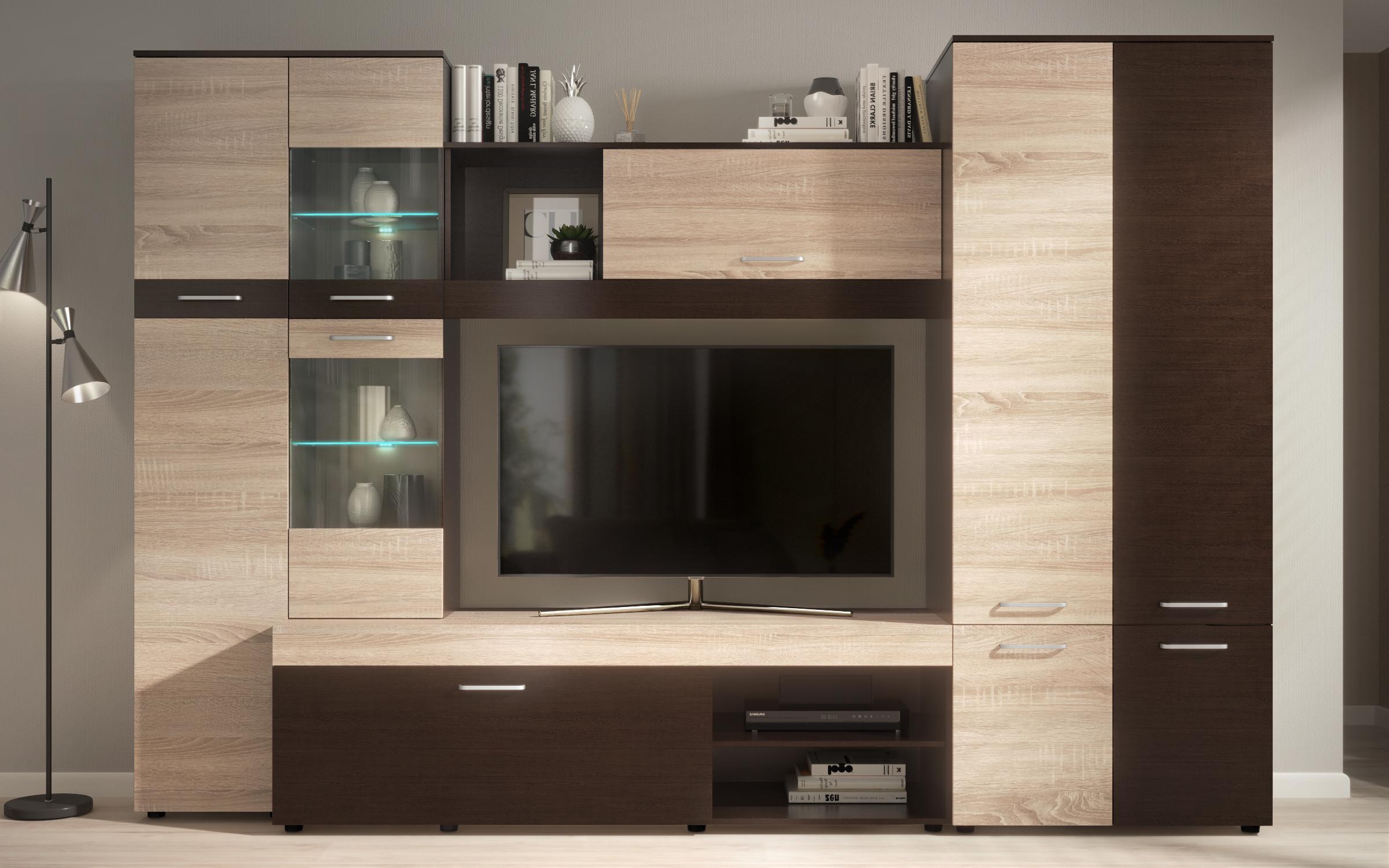 Biblioteca + iluminare LED Kapri, wenge + stejar sonoma  3