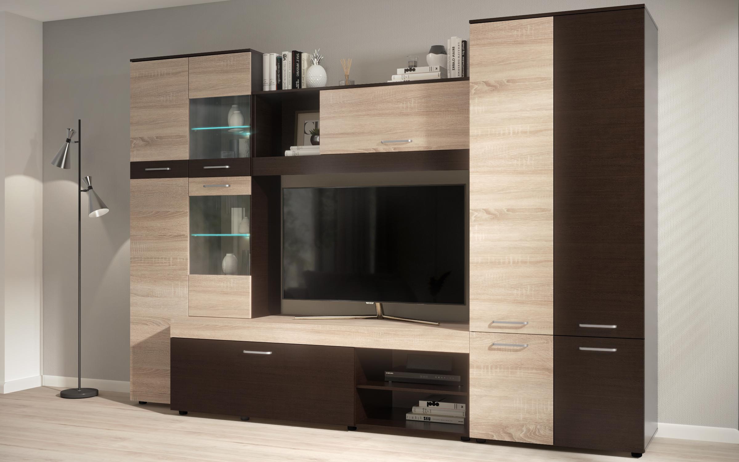 Biblioteca + iluminare LED Kapri, wenge + stejar sonoma  4