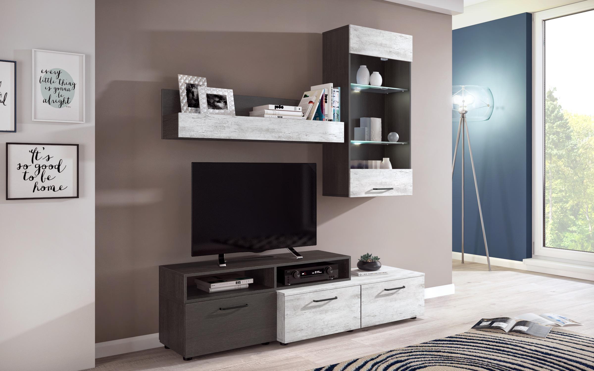 Biblioteca + iluminare LED Shely, stejar antic + stejat antracit  1