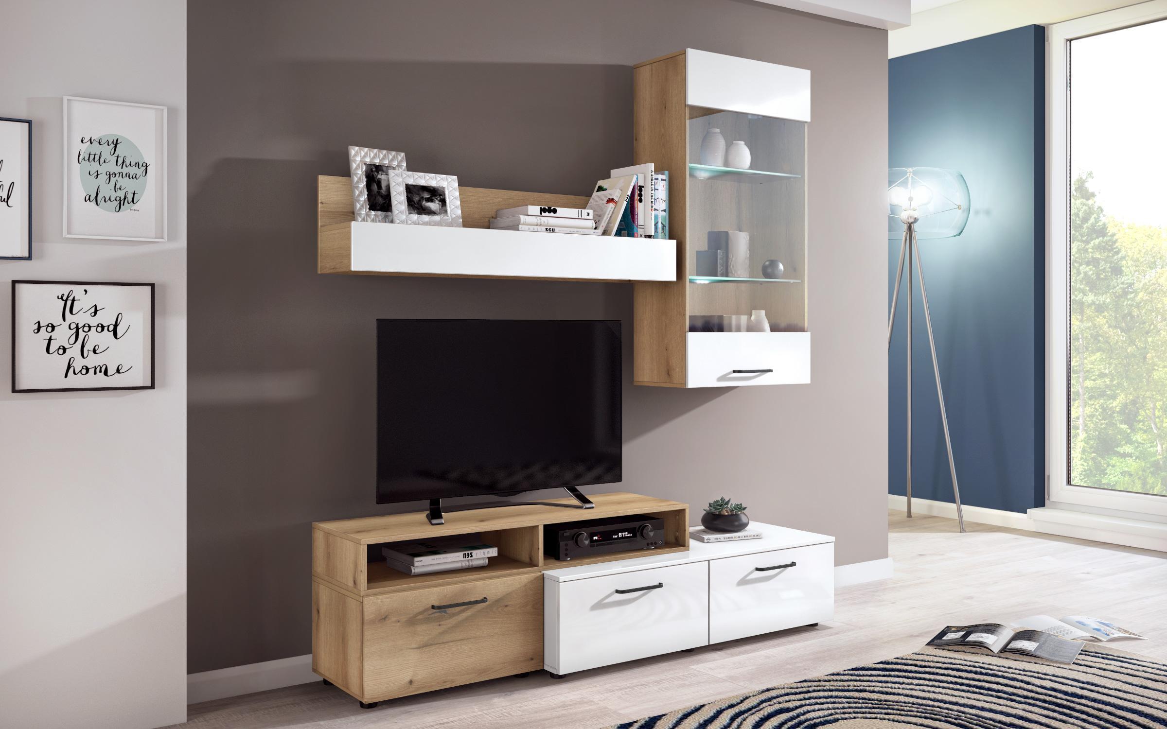 Set living Vitaro, gri + stejar evoc + alb lucios + alb mat  4