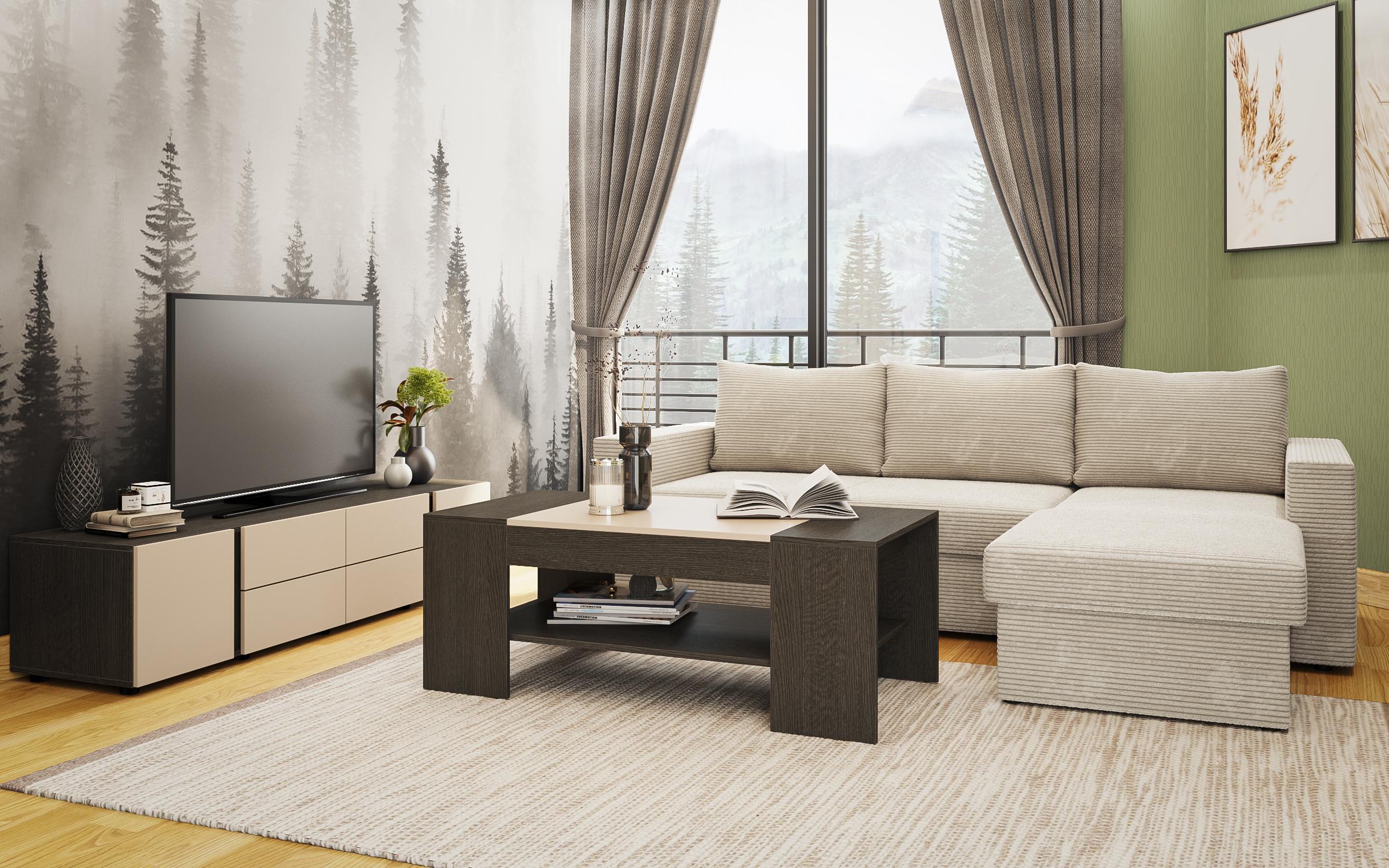 Coltar + Modul TV + Masuta de cafea Colectia Emily 2 pentru camera de zi, bej  1